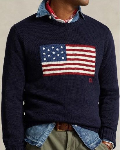 Polo Ralph Lauren Vintage Polo Ralph Lauren USA FLag knitted sweater Size US L / EU 52-54 / 3 - 1 Thumbnail