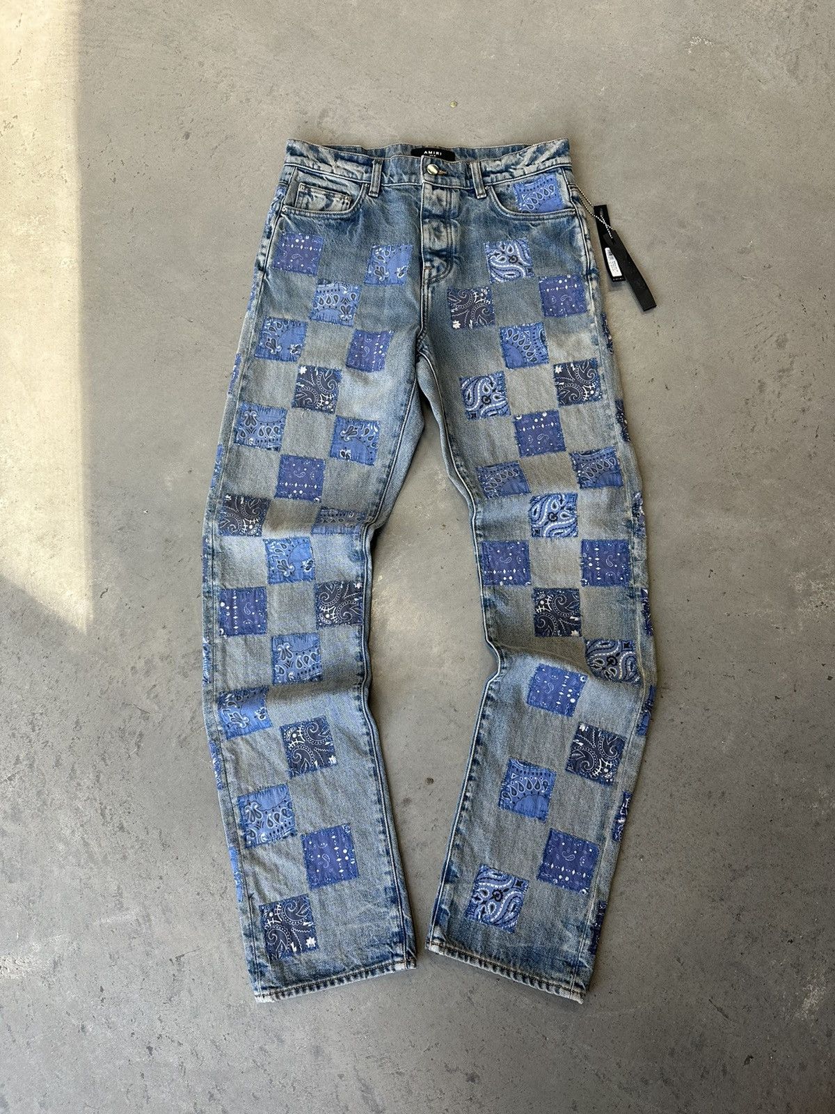 image of Amiri Blue Patchwork Paisley Jeans New Size 30, Men's