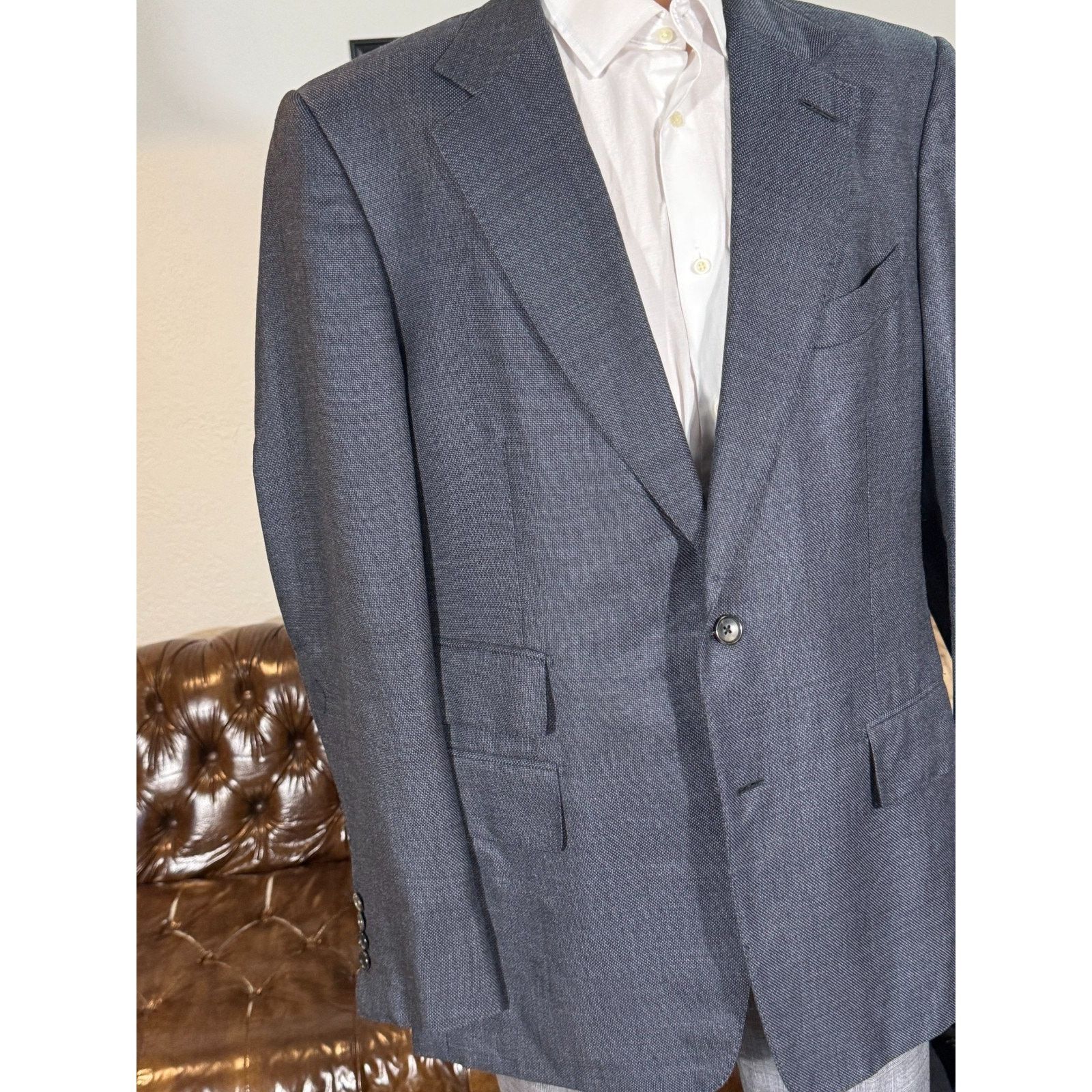 Tom Ford Tom Ford Charcoal Gray Steel Blue Woo Blazer (56R EU) 46R US Size 46L - 1 Thumbnail