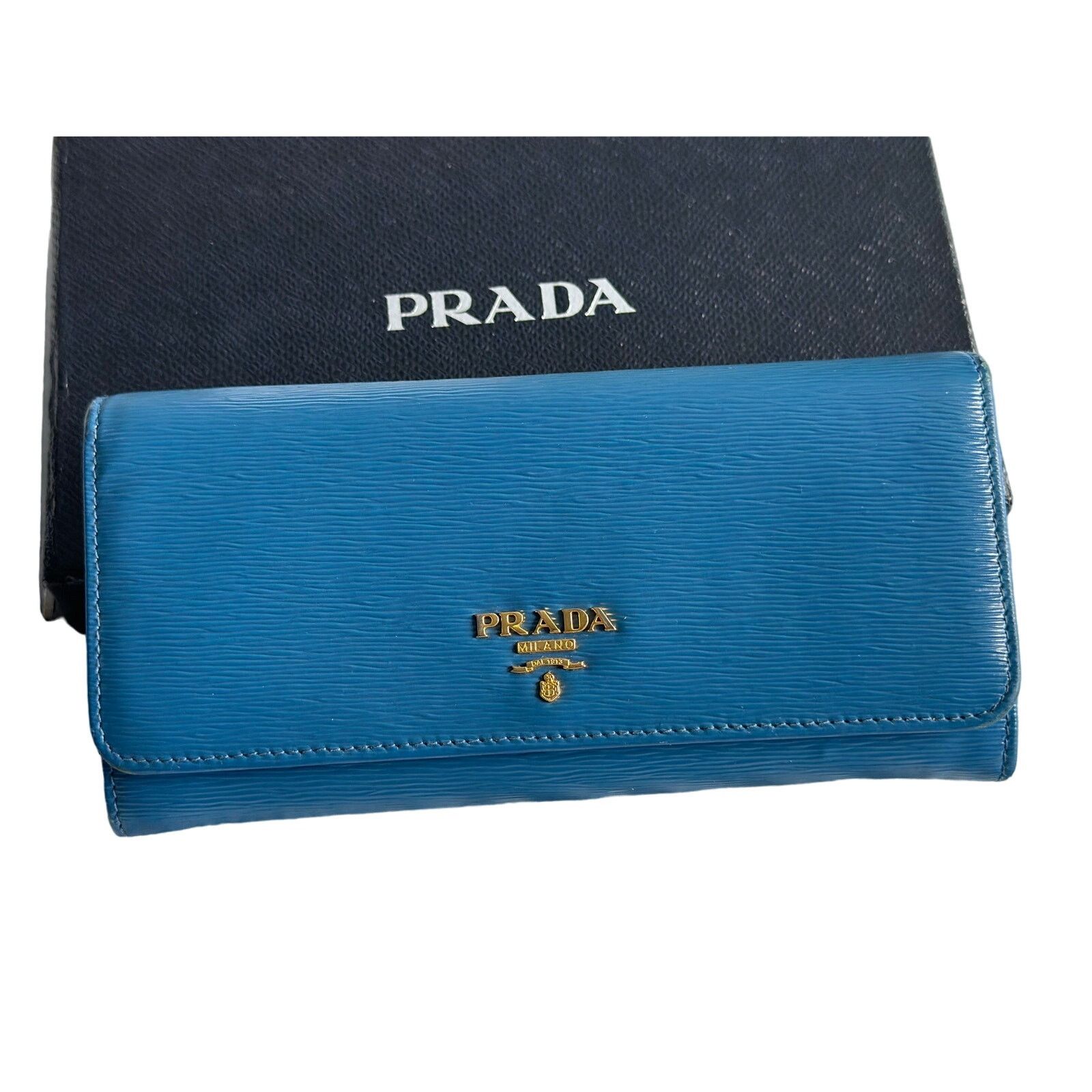 Prada long wallet Kindred blue