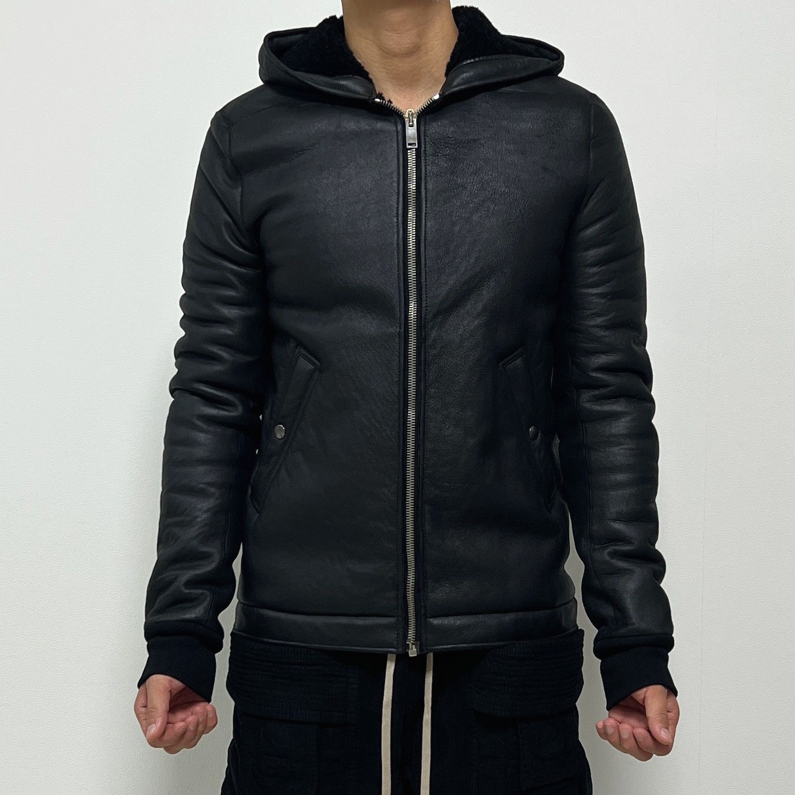 ジャケット・アウター RickOwens highneck geo leather jkt 46 Rick Owens Rick Owens - Geo High Neck Leather Biker Jacket w