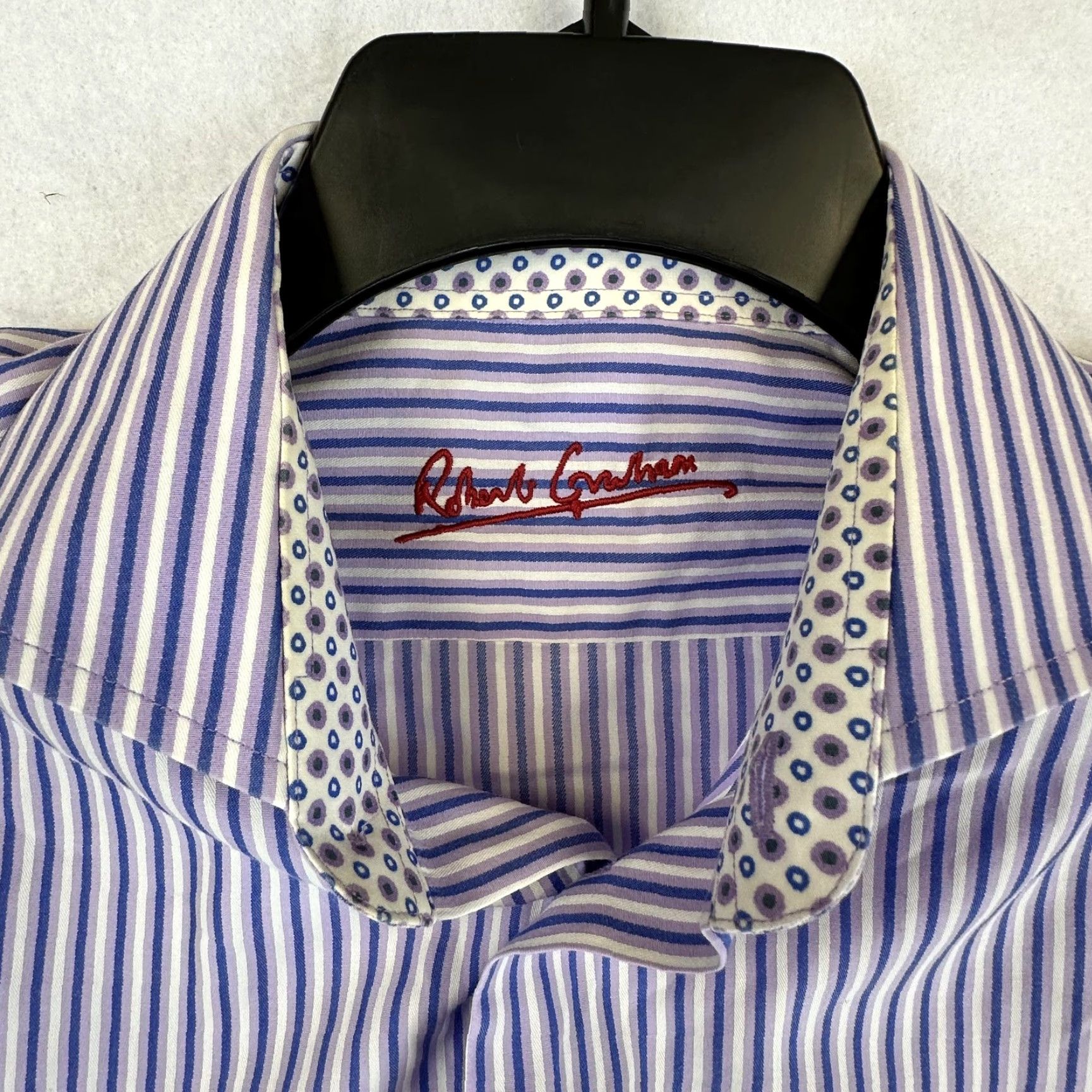 Robert Graham Robert Graham Shirt Mens Medium Purple Blue Stripe Contrast Cuff Cotton 15.5 39 Size US M / EU 48-50 / 2 - 5 Thumbnail