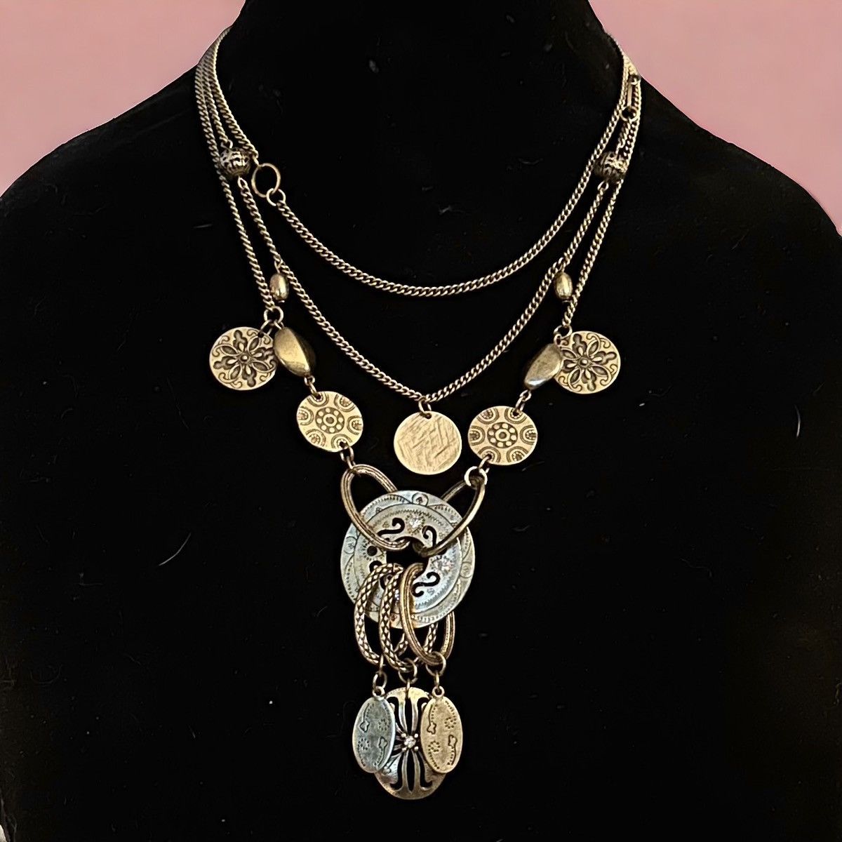 Other Multi strand layered disc charm necklace with crystal accent Size ONE SIZE - 1 Thumbnail