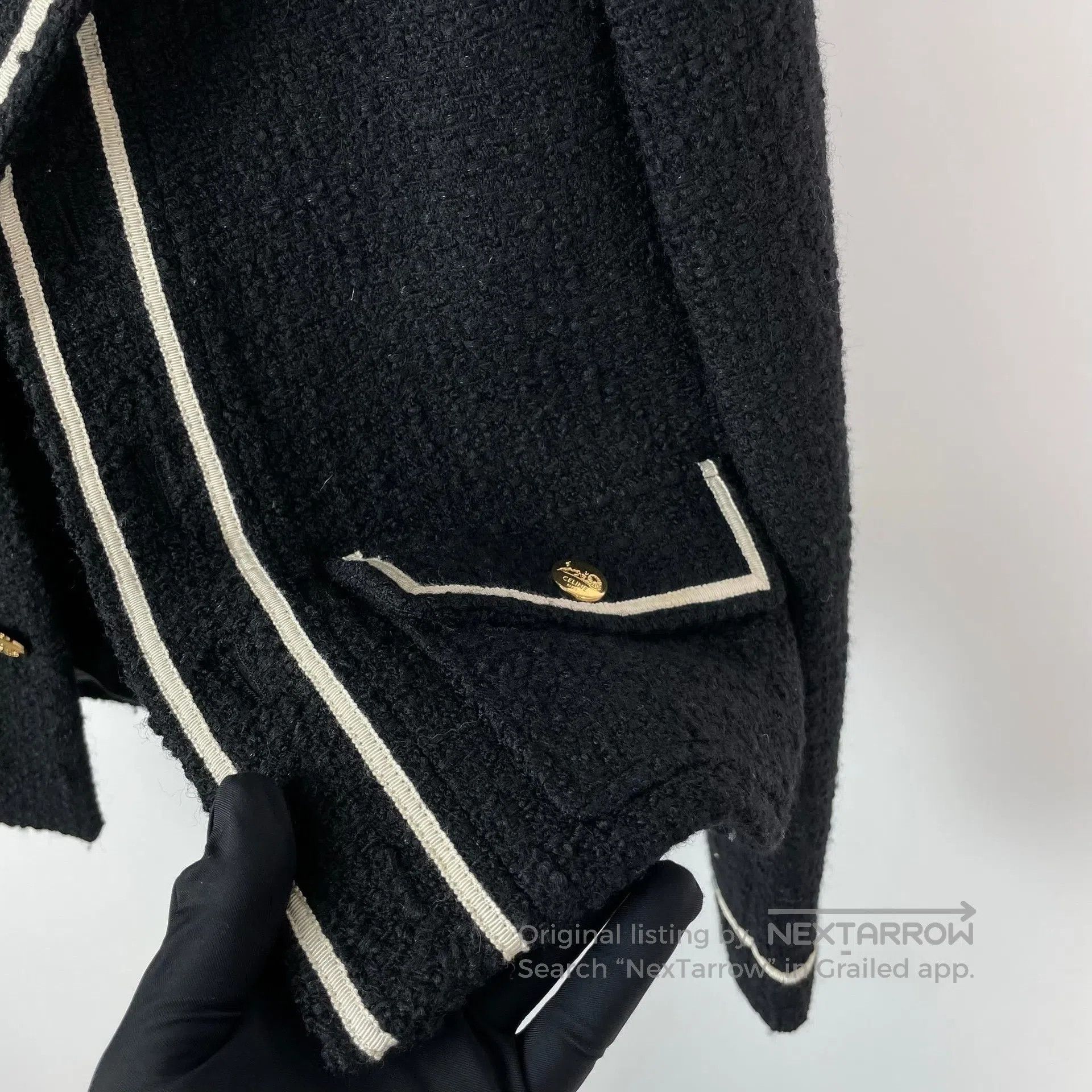 Celine CELINE Black Tweed Jacket with Gold Buttons| Size XXS / US 00 / IT 34 - 3 Thumbnail