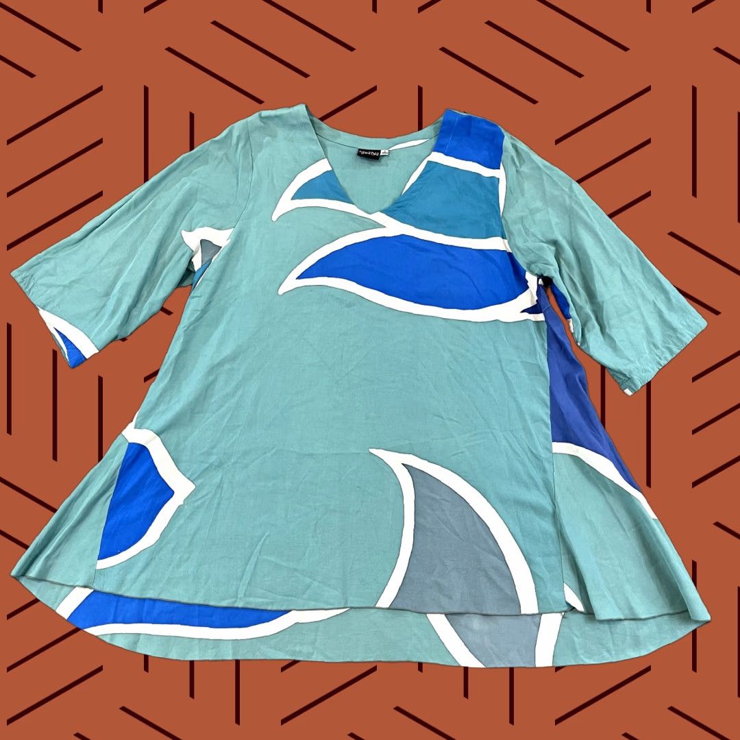 Vintage IGUANA Shirt Womens L Tunic Top Blue Abstract Wearable Art Oversized 3/4 SLV Tunic Geometric Casual Sleeve Womens L Blue Art 3/4 Sleeve Vintage? Size L / US 10 / IT 46 - 1 Thumbnail
