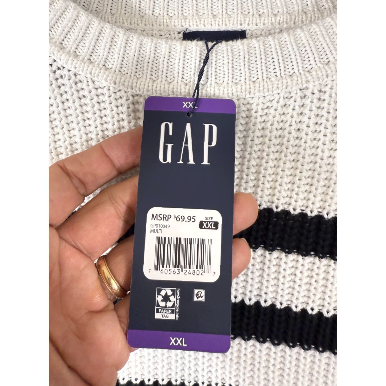 Gap Gap Sweater Womens 2XL Ivory Black Striped Crewneck Long Sleeve NWT Pullover Casual Knit Size XXL / US 16-18 / IT 52-54 - 6 Thumbnail