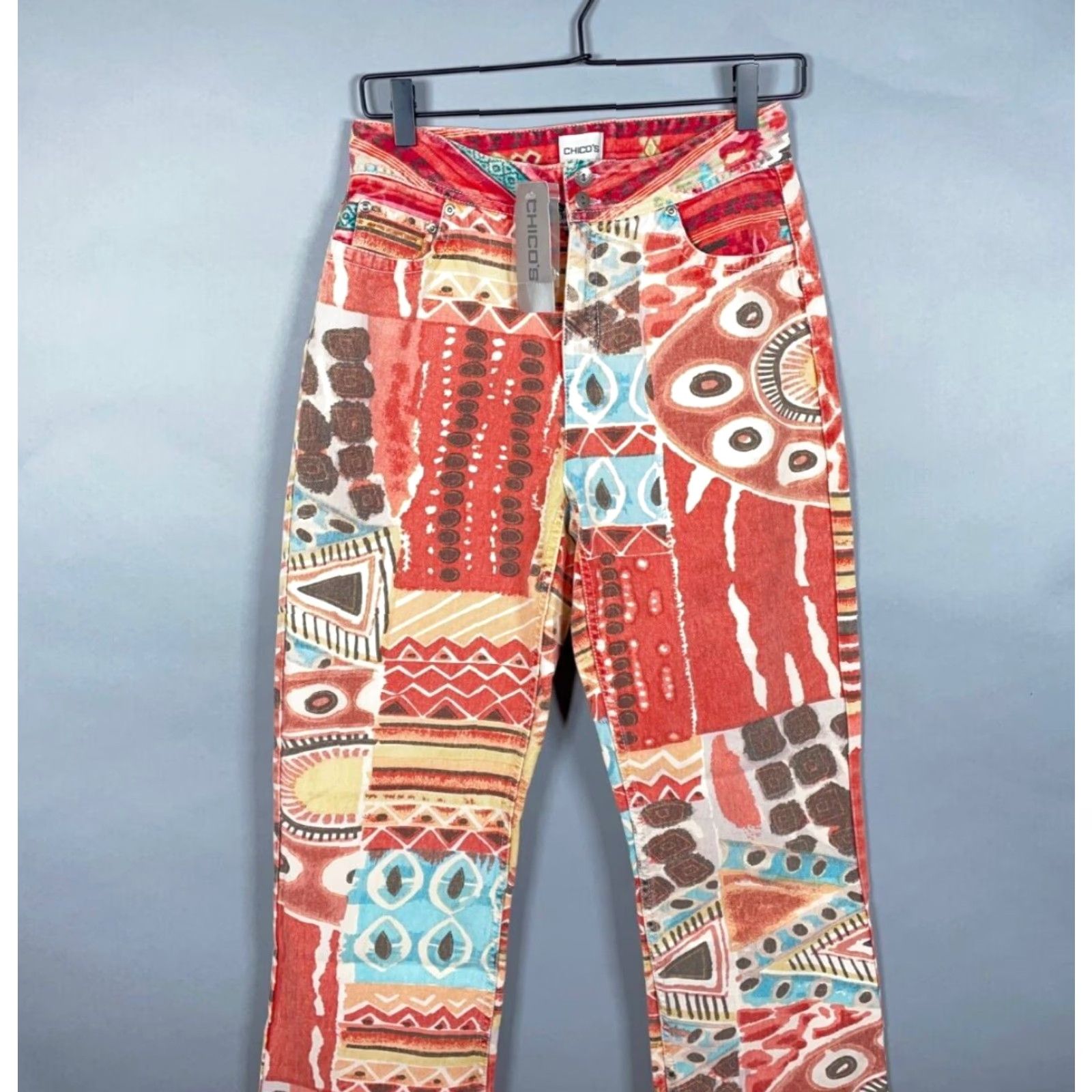 Vintage VINTAGE 90s Chico's Women's Jeans Bootcut High Waist 28x26 Geometric Abstract Art Red Dark Pink Retro Size 25" / US 0 / IT 36 - 3 Thumbnail