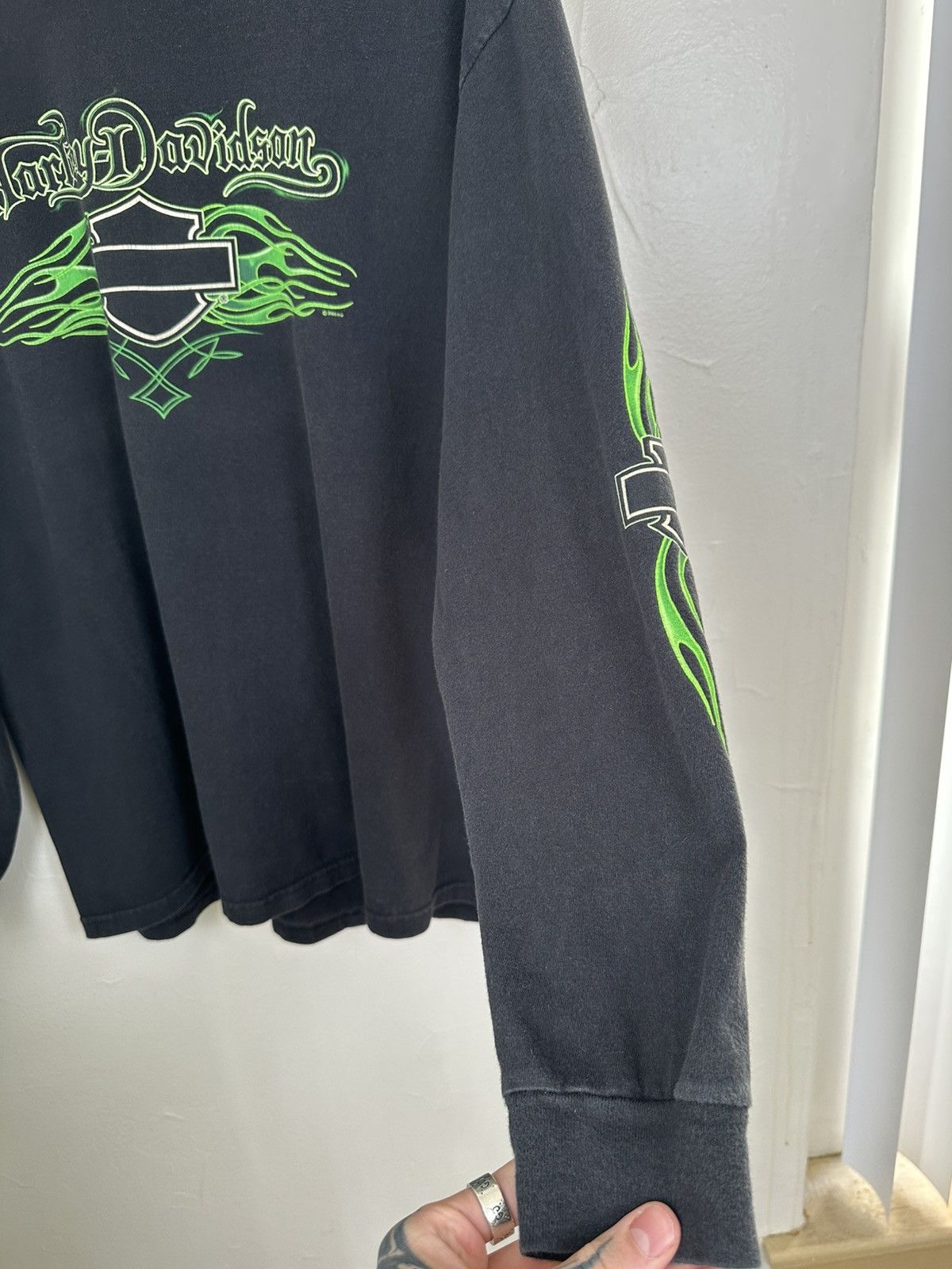 Harley Davidson × Vintage (XL) SICK GREEN FLAMES Harley Davidson Longsleeve Tee Size US XL / EU 56 / 4 - 7 Thumbnail