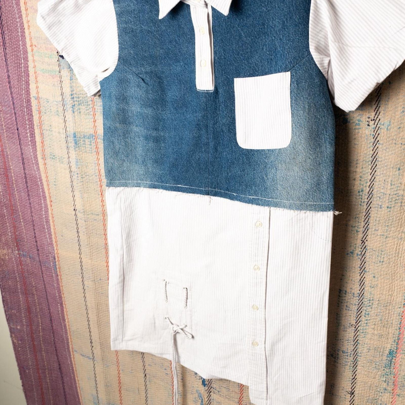 Other Custom reworked denim patchwork shirt / Hybrid Polo Top Size S / US 4 / IT 40 - 3 Thumbnail