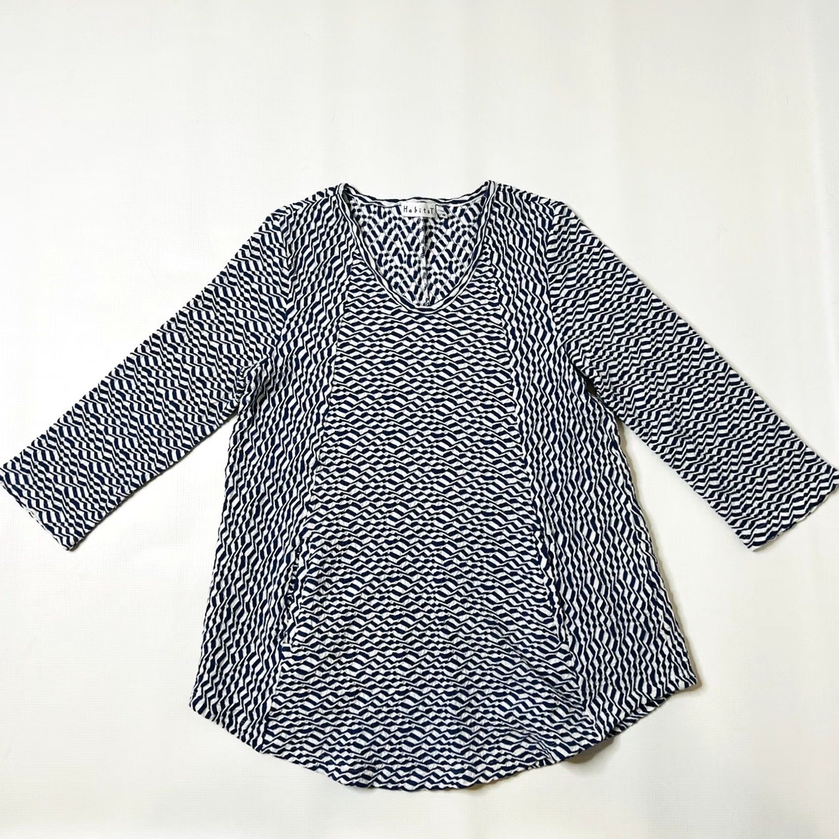 Habitat Habitat Wave Top Shirt Womens XS Blue White Abstract Print Half Sleeve Everyday Shirt Size XS / US 0-2 / IT 36-38 - 4 Thumbnail