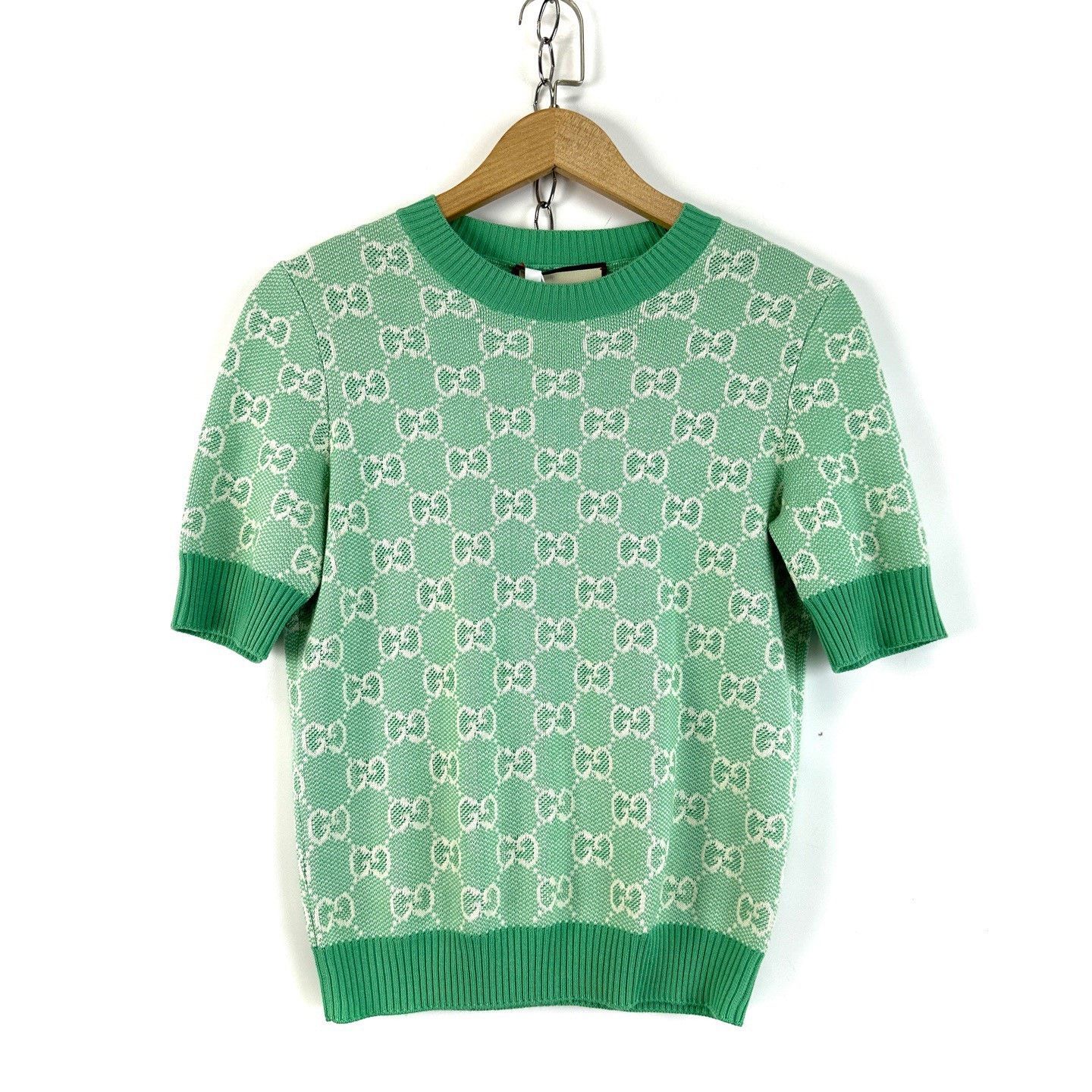 Gucci Gucci Classic Green Double G Monogram Knit Short Sleeve Size S / US 4 / IT 40 - 1 Thumbnail