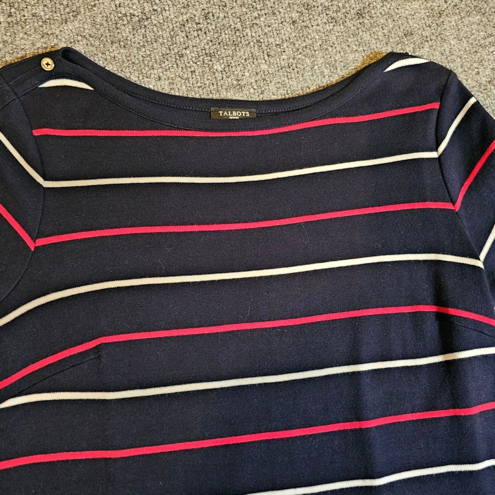 Talbots Talbots Dress Women Petite Medium Blue Red Striped Sheath Fitted Stretch Casual Knit Navy Black?? Size M / US 6-8 / IT 42-44 - 2 Thumbnail