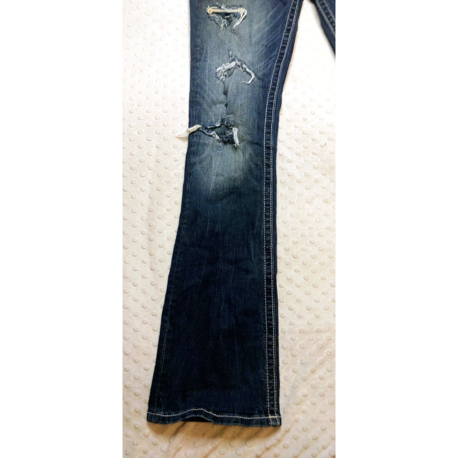 Miss Me VINTAGE Miss Me Jeans Womens 29 Signature Boot Cut Embellished Fleur-de-lis 32x32 Size 29" - 3 Thumbnail