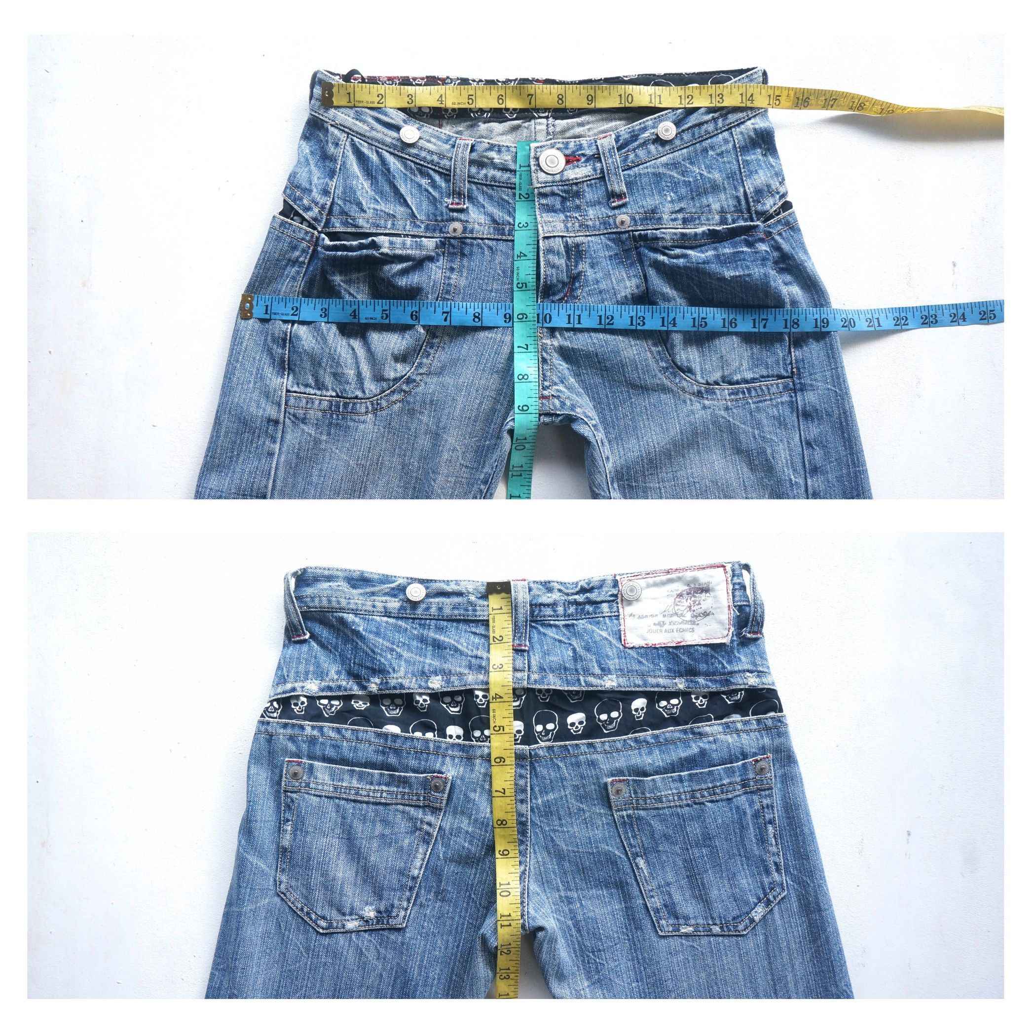 Japanese Brand Jouer Aux Echecs Skulls Jeans Size 29" - 8 Thumbnail