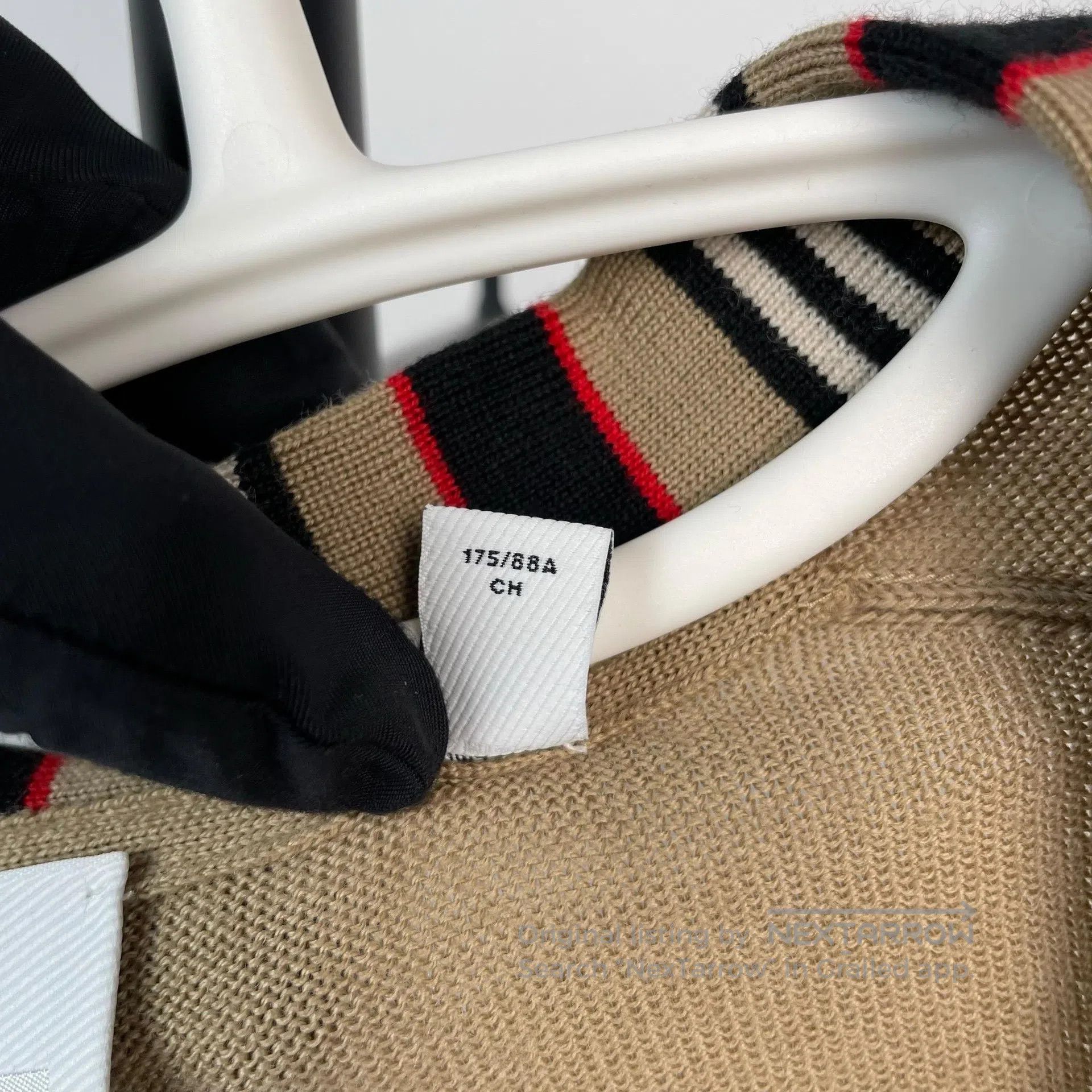 Burberry Burberry Khaki Stripe V-Neck Knit Cardigan| Size S / US 4 / IT 40 - 6 Thumbnail