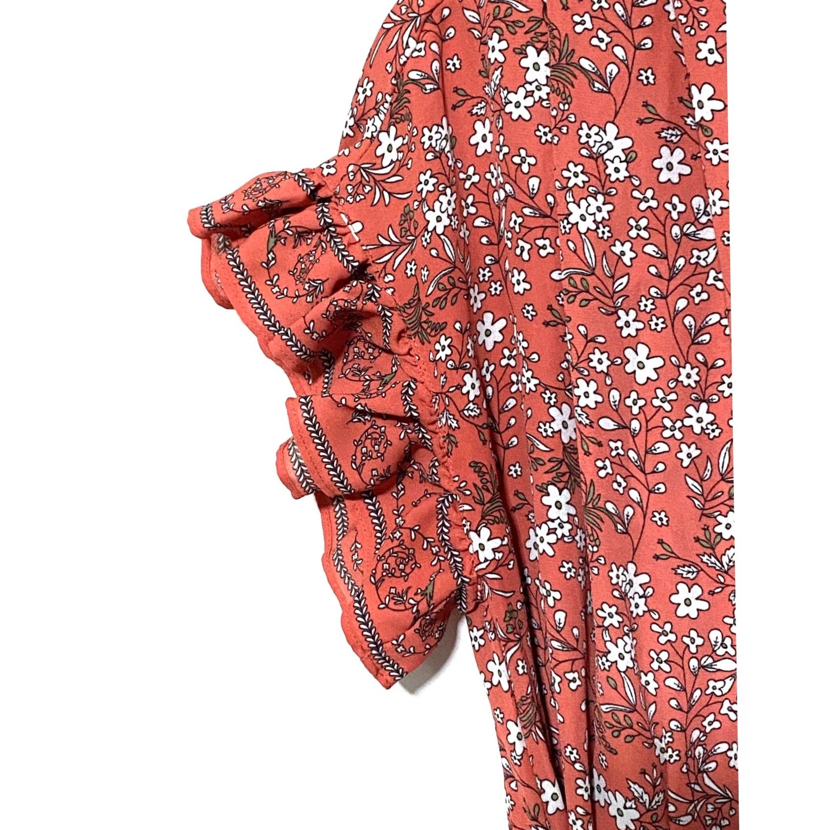 Vintage Max Studio Floral Prairie V Neck Dress S Ruffle Sleeves Belt Bow Smocked Pockets Bohemian A-Line Women Size S / US 4 / IT 40 - 5 Thumbnail