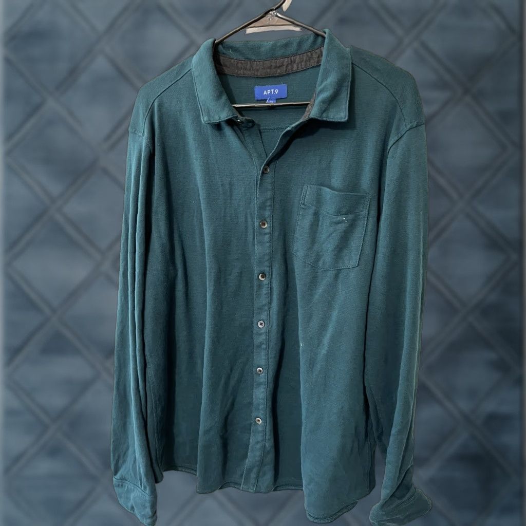 Apt. 9 APT. 9 SOFT Men'S Shirt XL Solid Green Front Pockets Long Sleeve Size Size US XL / EU 56 / 4 - 1 Thumbnail