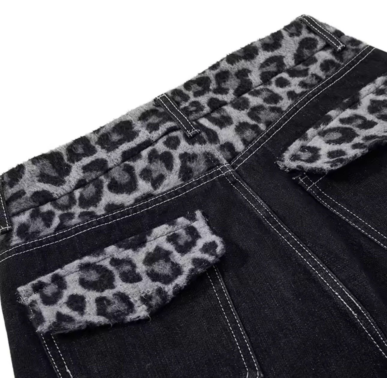 Other Patchwork Leopard Fur Streetwear Wide Leg Jeans Pants y2k Size US 32 / EU 48 - 3 Thumbnail