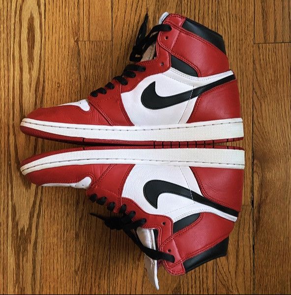 Image of Jordan Nike Air Jordan 1 Chicago (2015) Shoes in Red, Men's (Size 12)