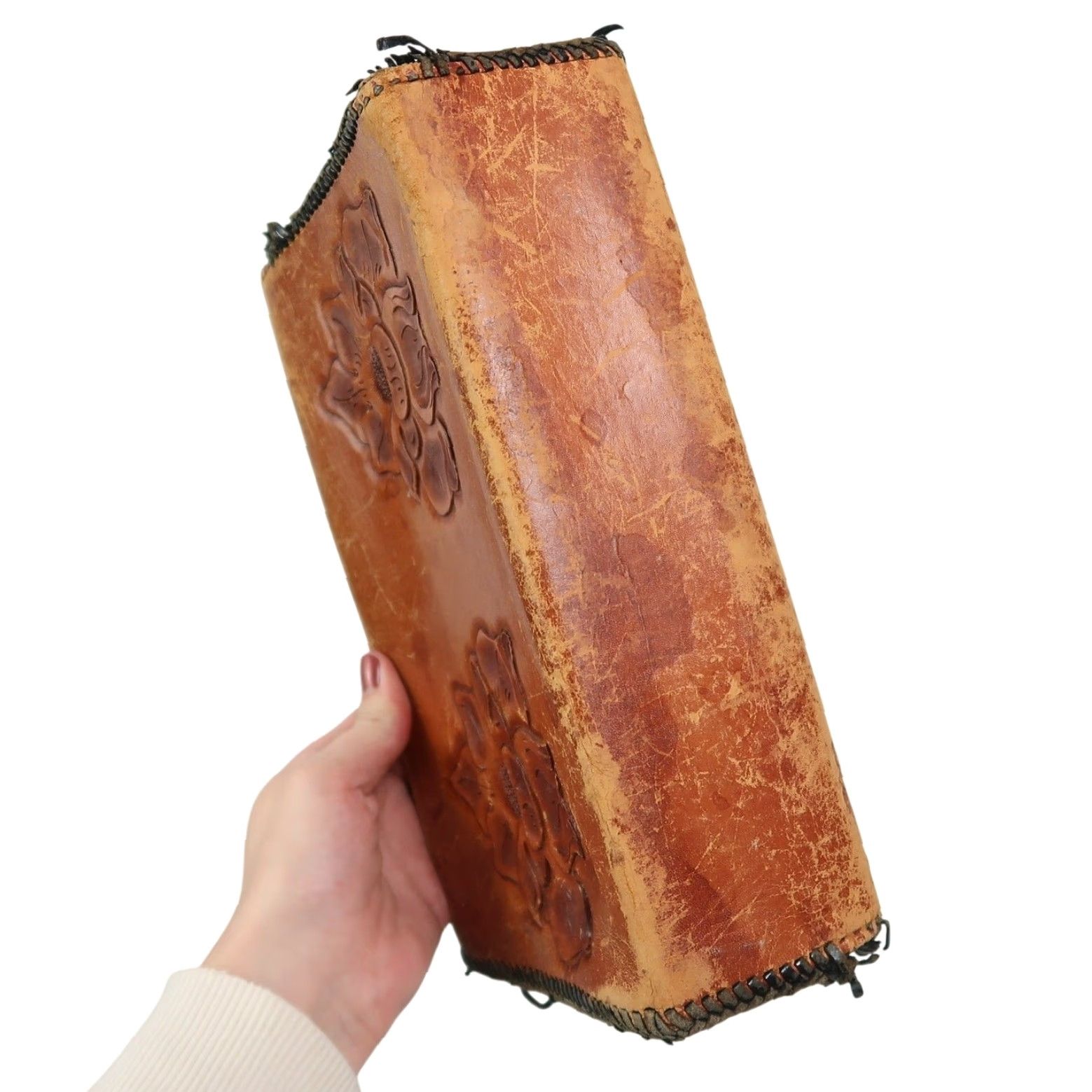 Vintage VINTAGE Brown Floral Embossed Leather Clutch Bag Purse Women Small 70s Bohemian Turn Lock Dining Casual Mens Womens Girls Size ONE SIZE - 5 Thumbnail