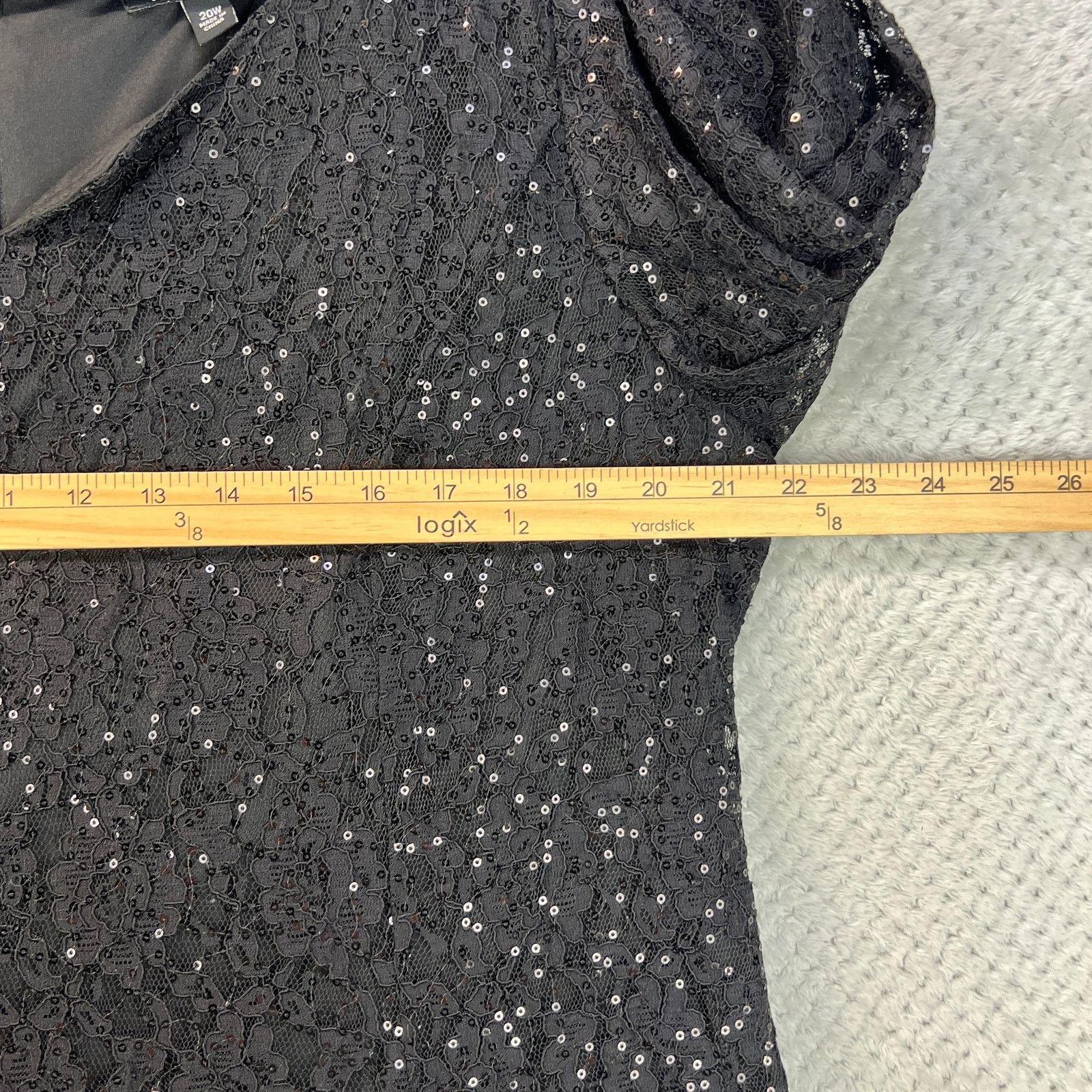 Other SLNY Women's Black Sequined A-Line Lace Dress Plus Size-20W Size 3XL / US 20-22 - 5 Thumbnail