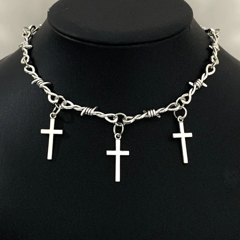 Japanese Brand Triple Cross Barbwire cross Choker Necklace Size ONE SIZE - 1 Preview