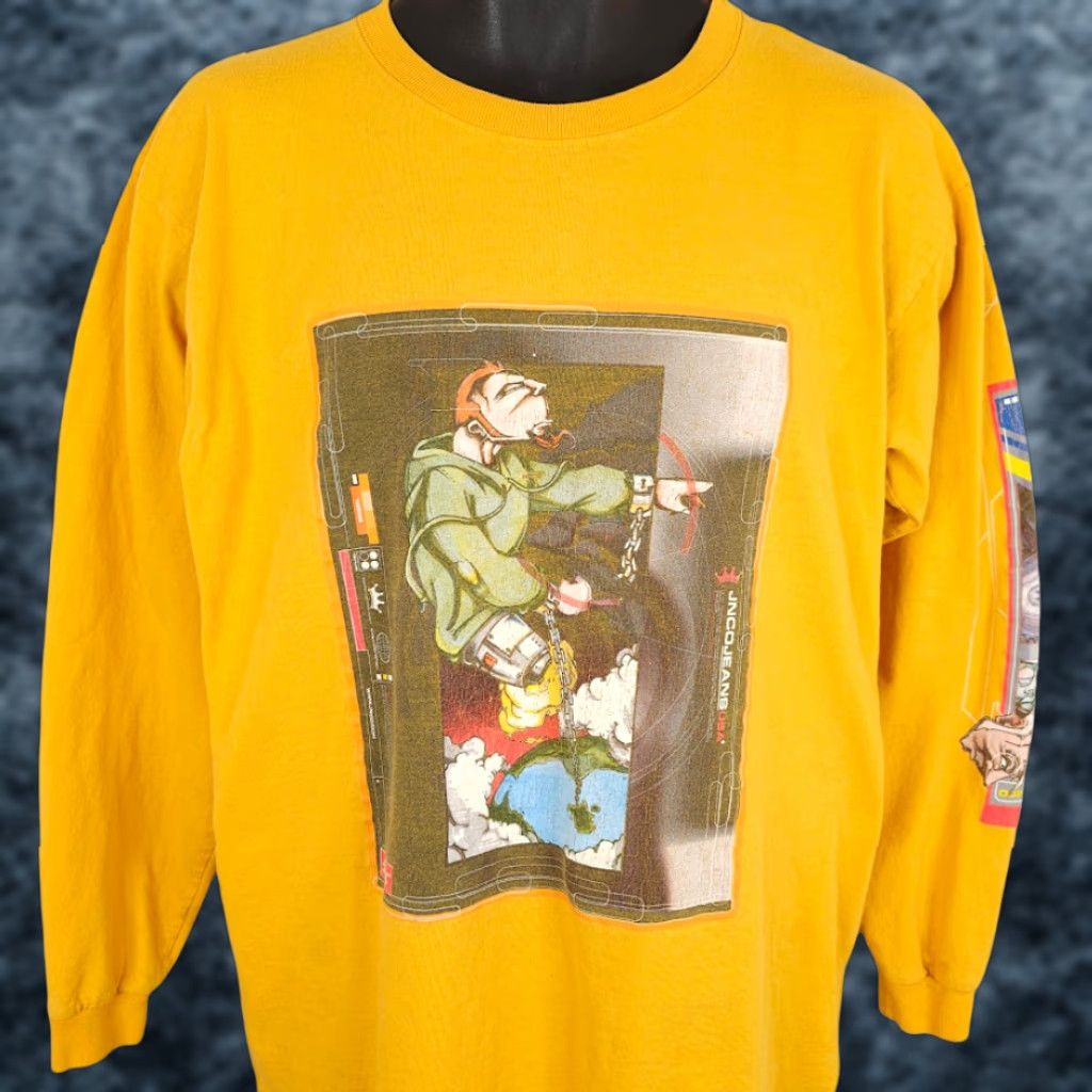 JNCO VINTAGE JNCO TSHIRT Mens Size Medium Yellow 90s Graffiti Rave Made In USA Shirt Size US M / EU 48-50 / 2 - 1 Thumbnail