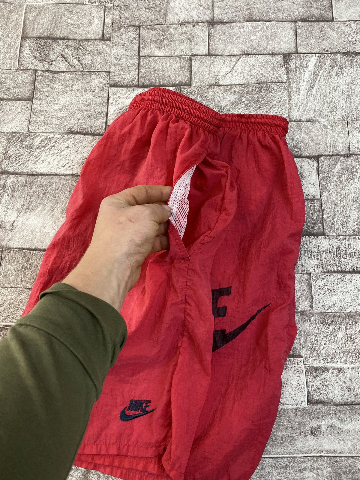 Nike × Vintage Vintage Nike Nylon Shorts 90s Big Logo Swoosh Men Red Size US 36 / EU 52 - 14 Thumbnail