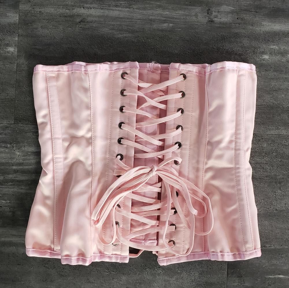 Designer Baby Pink Satin | VOLLERS | Underbust Corset Size ONE SIZE - 2 Thumbnail