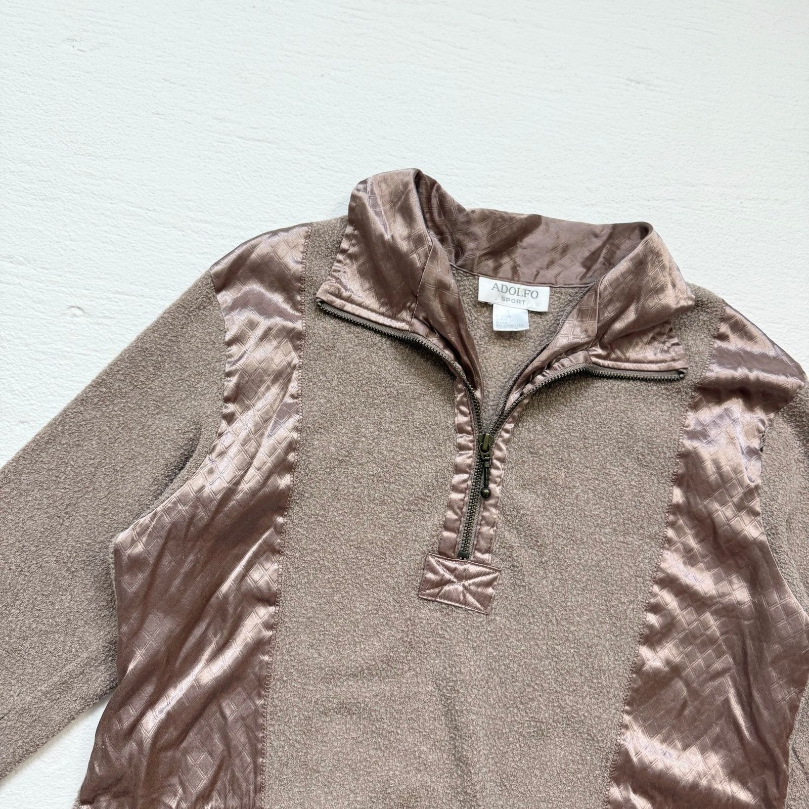 Vintage Vintage 90s Adolfo Sport Satin Fleece Quarter Zip Pullover S Size S / US 4 / IT 40 - 2 Thumbnail