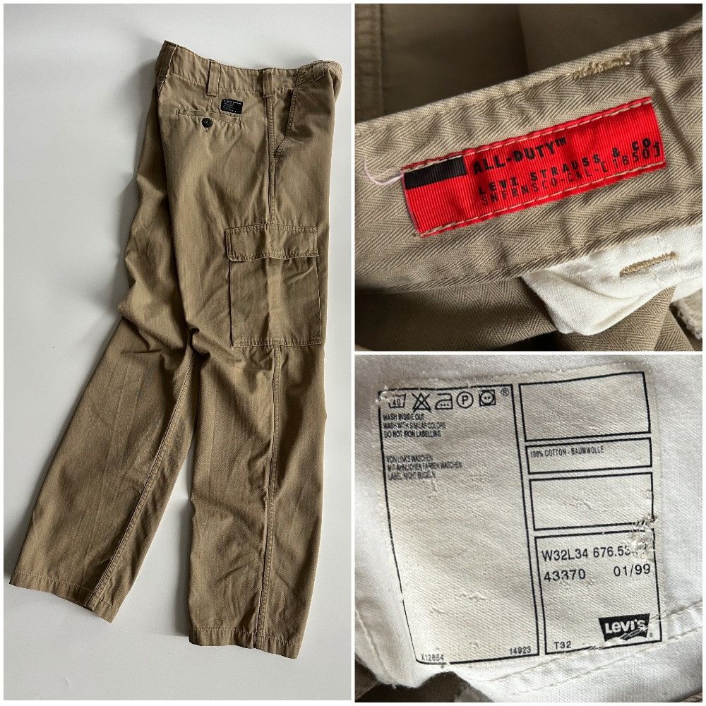 Levi's Vintage Clothing 1999 Levi's All-Duty Garments Cargo Trousers Beige Pants Size US 32 / EU 48 - 1 Thumbnail