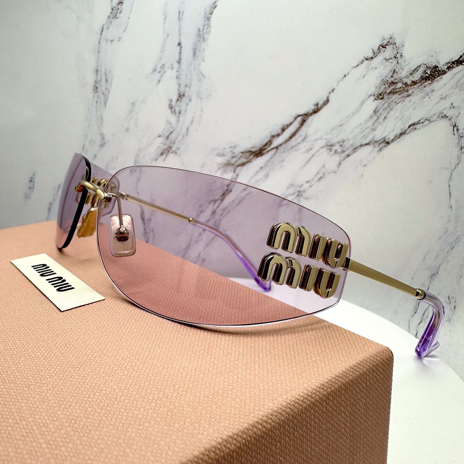 New MIU MIU Sunglasses Gold Pink Wrap AUTHENTIC Runway 2025