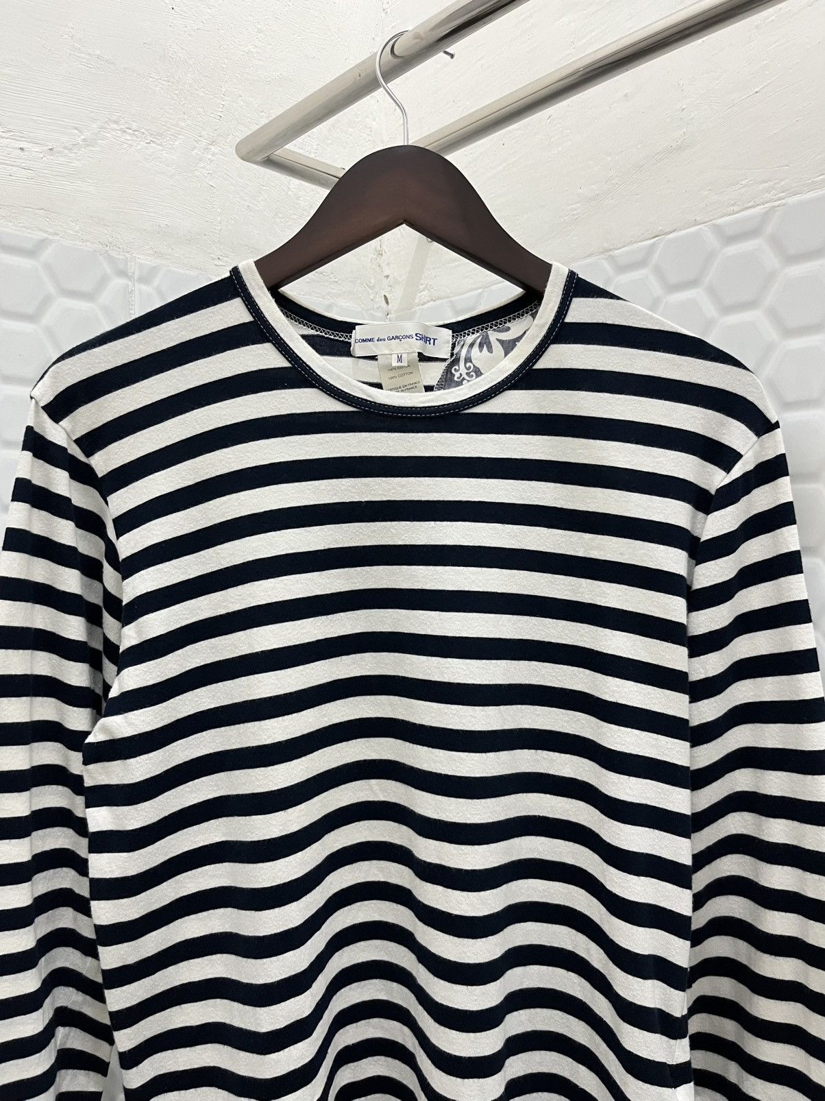 Comme Des Garcons Stripe Grunge Flower Patcback Longsleeve