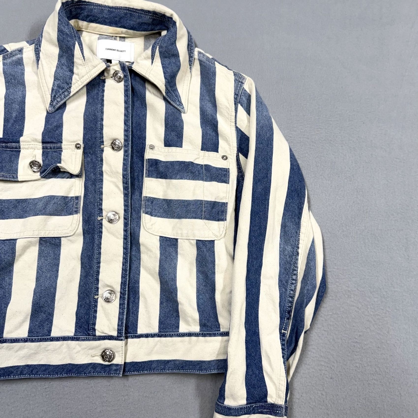 Vintage Current/Elliott Jacket Womens 0 Blue Striped Denim Cropped Button Front Jacket Size XS / US 0-2 / IT 36-38 - 3 Thumbnail