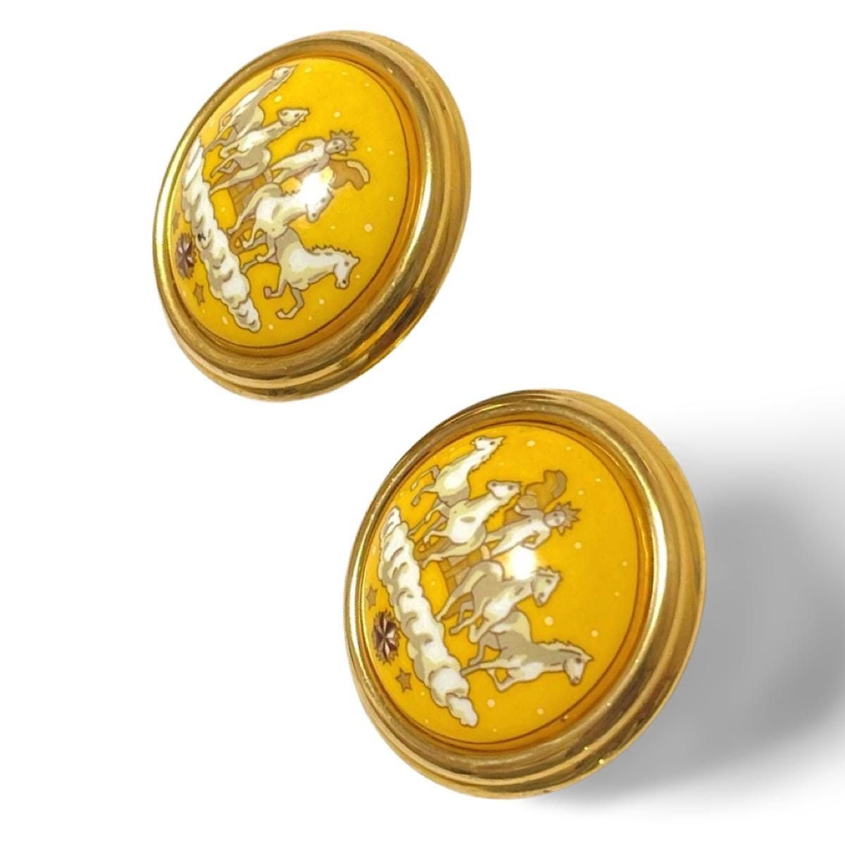 Hermes Vintage Hermes cloisonne enamel golden round earrings Size ONE SIZE - 4 Thumbnail