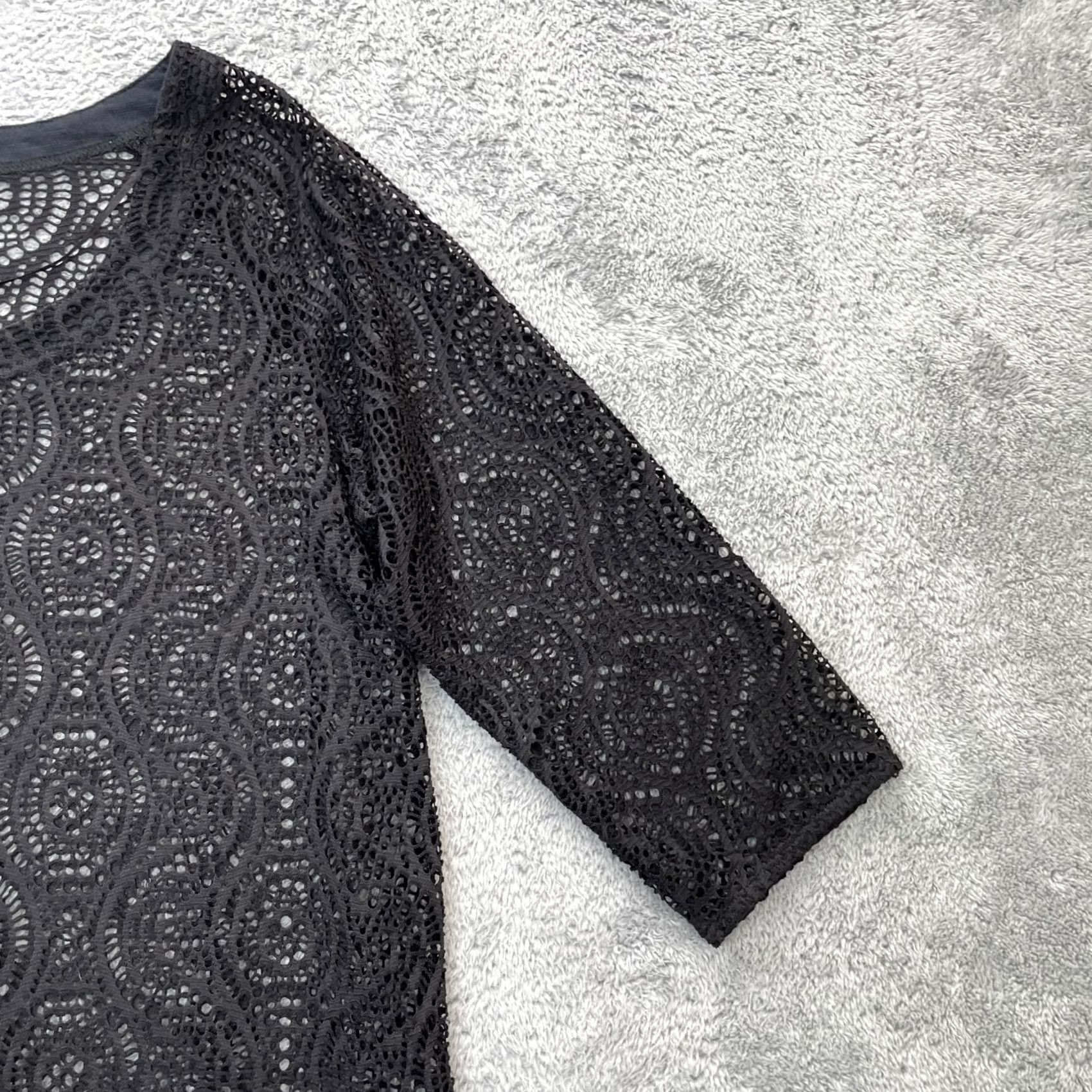 ExOfficio ExOfficio Blouse Tunic Womens Medium Black Round Neck Stretch Lace Detail 3/4 Sleeve Casual Shirt Size M / US 6-8 / IT 42-44 - 2 Thumbnail
