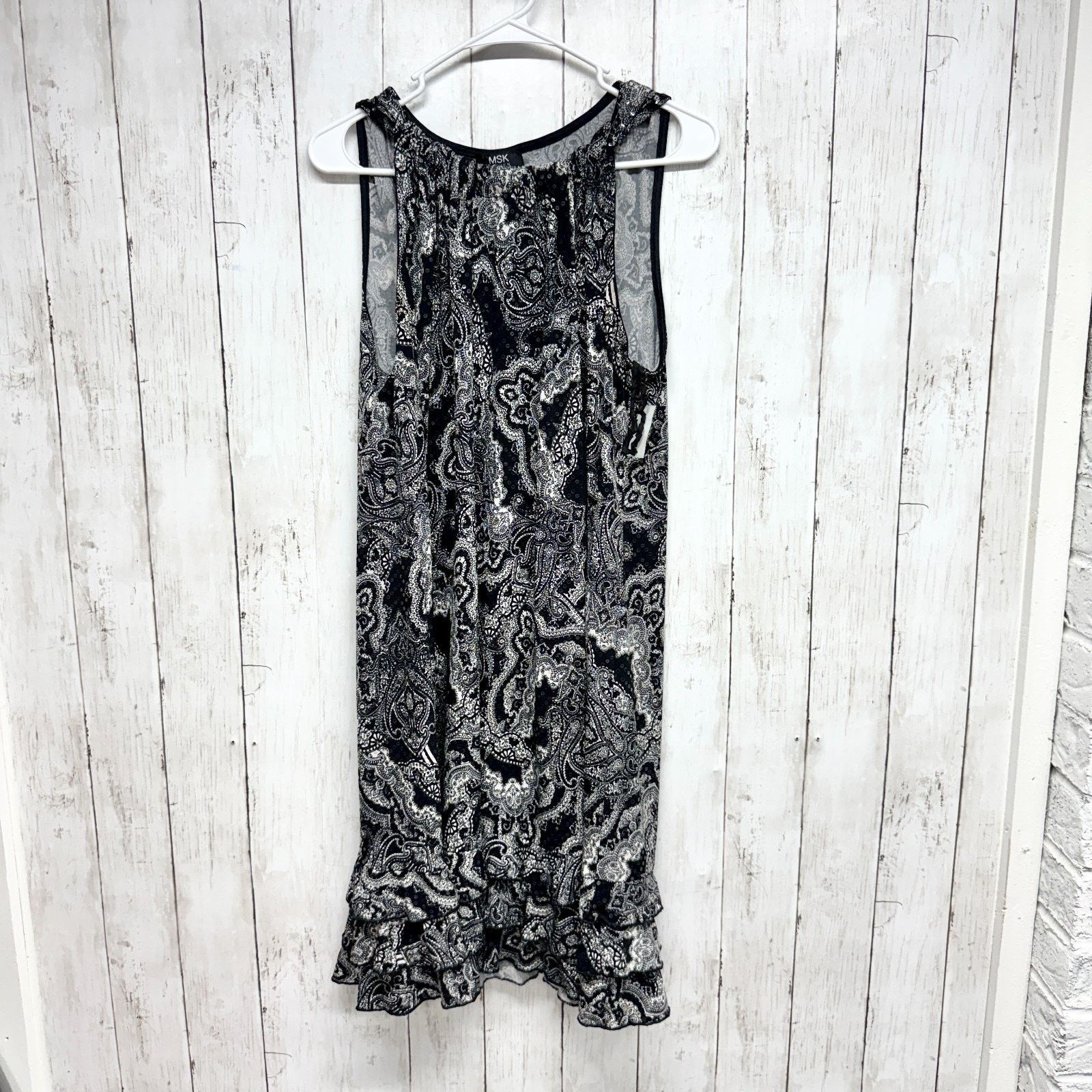 Other MSK Dress 27" Chest Black White Paisley Sleeveless Midi Size S / US 4 / IT 40 - 1 Thumbnail