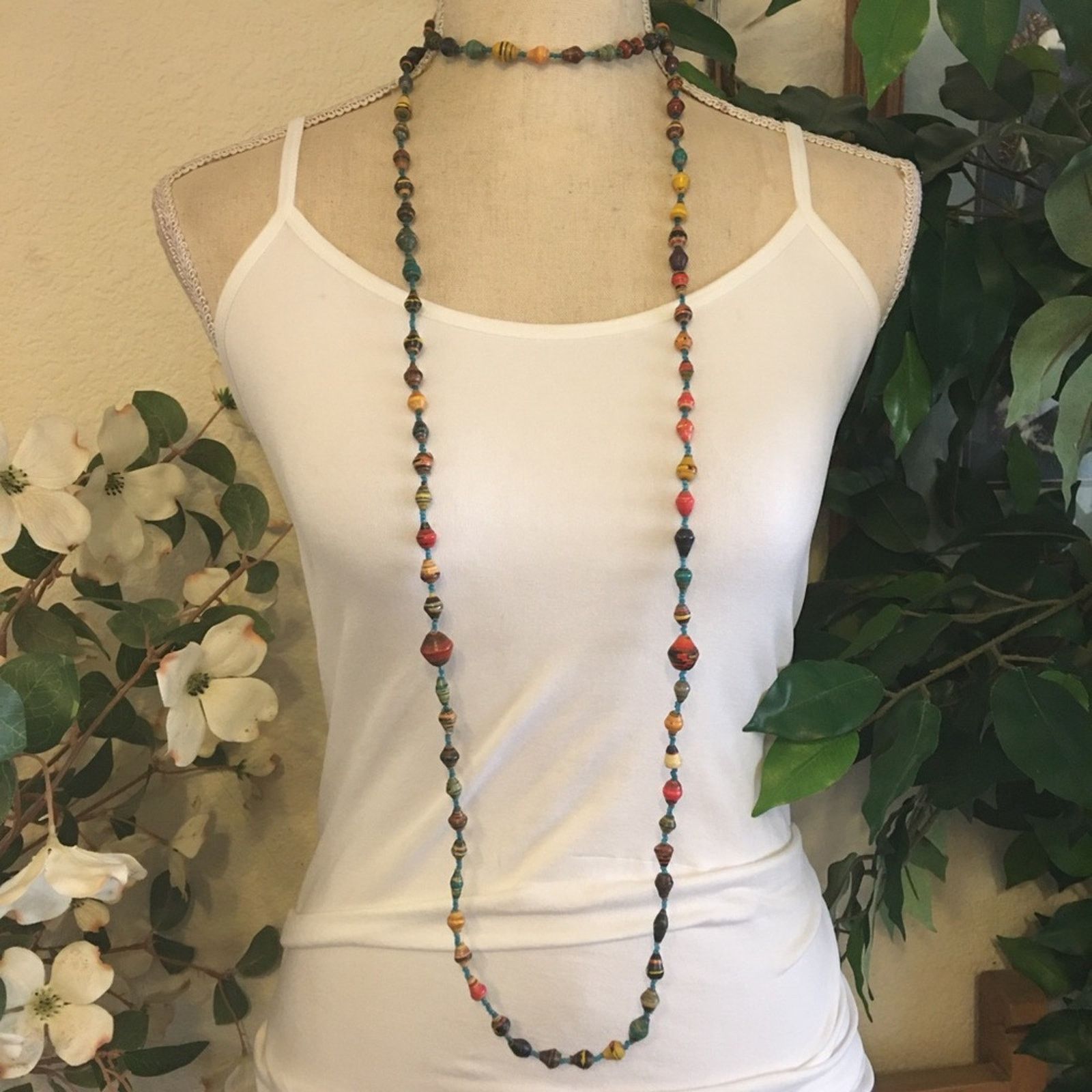 Other Hand crafted resin coated paper bead long necklace Size ONE SIZE - 3 Thumbnail