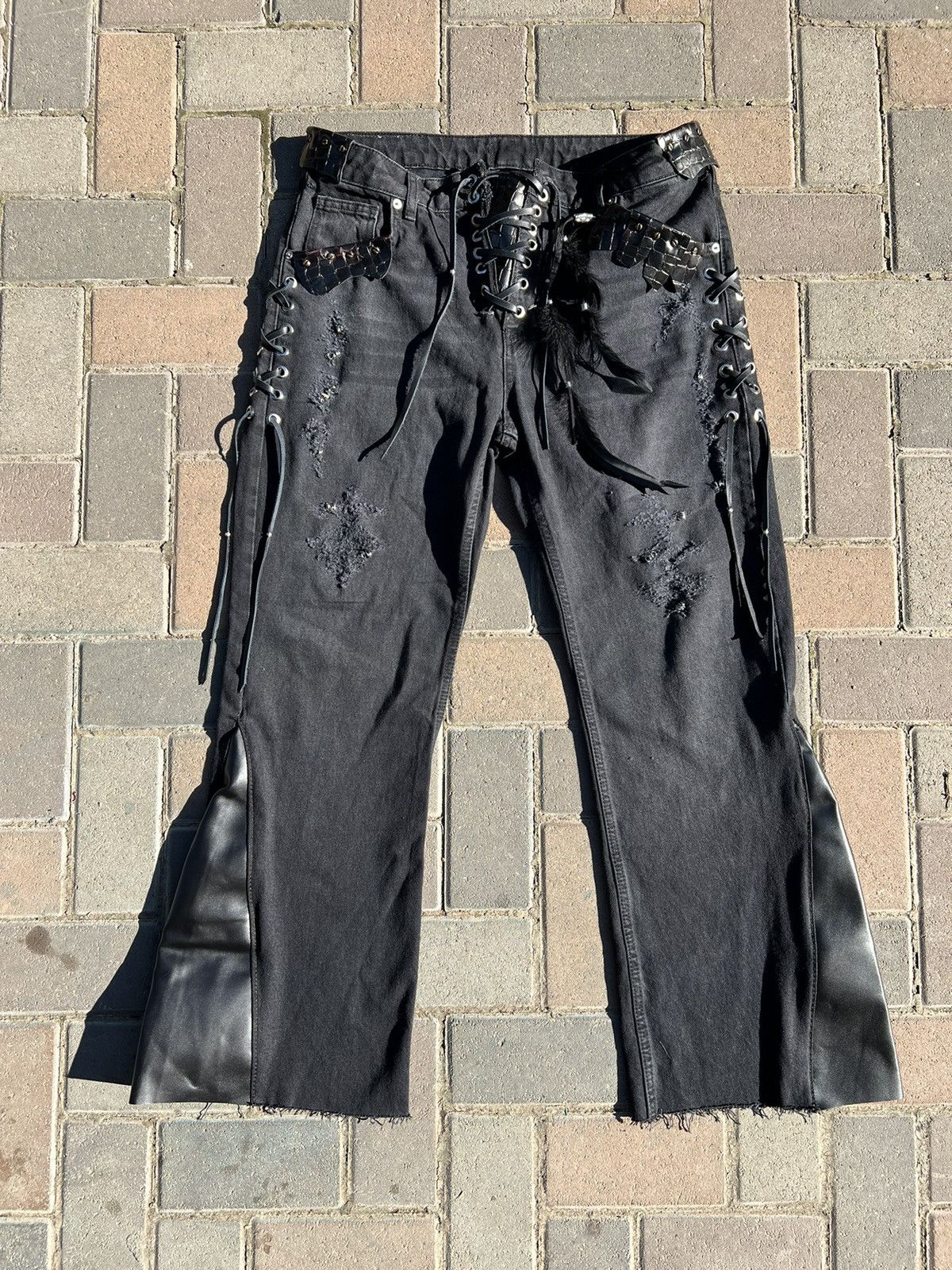 Handmade V.S Patched & Distressed Flared Denim Size US 32 / EU 48 - 1 Thumbnail