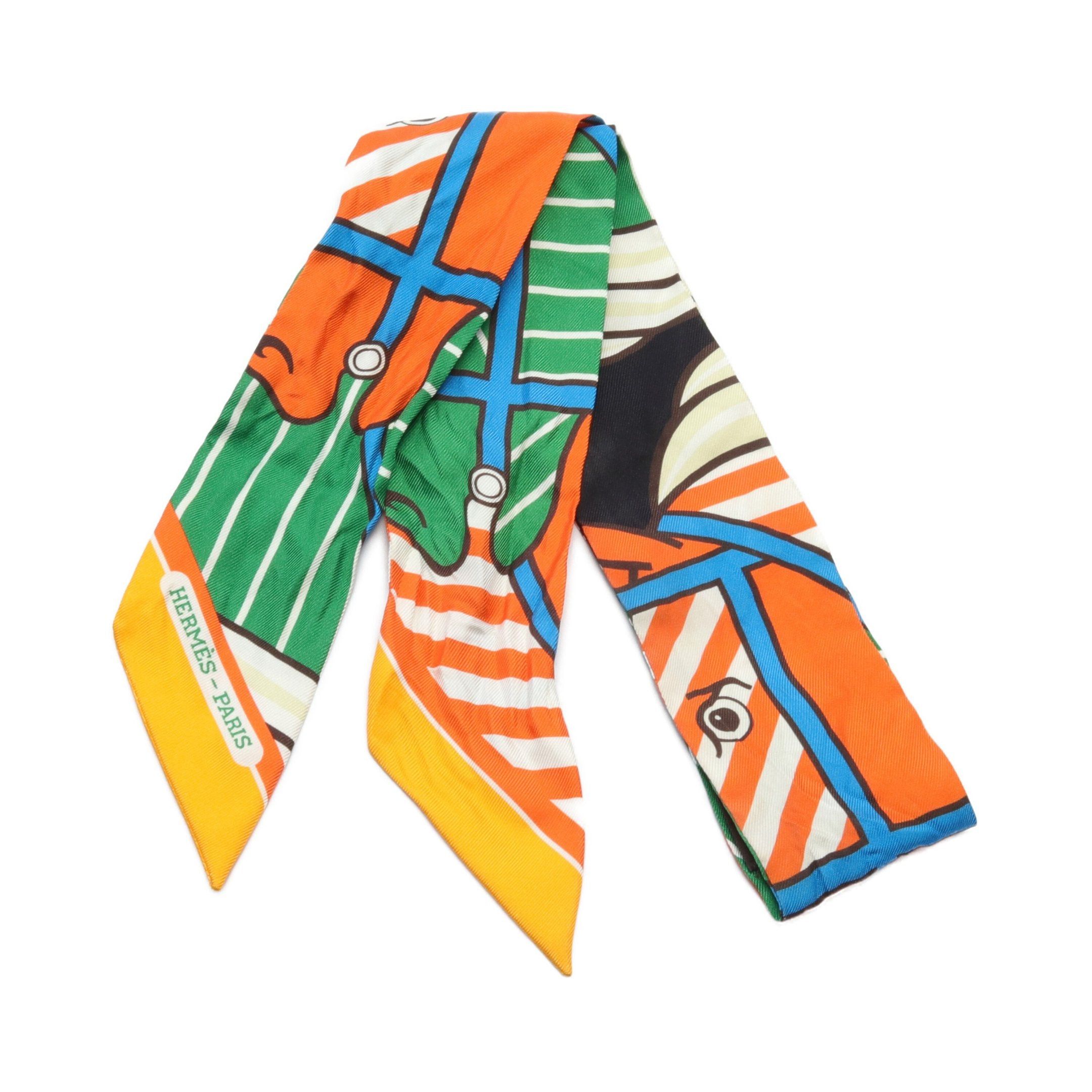 Hermes Hermes Twilly Quadrige Bayadere Ribbon Scarf Silk Multicolor Size ONE SIZE - 1 Thumbnail