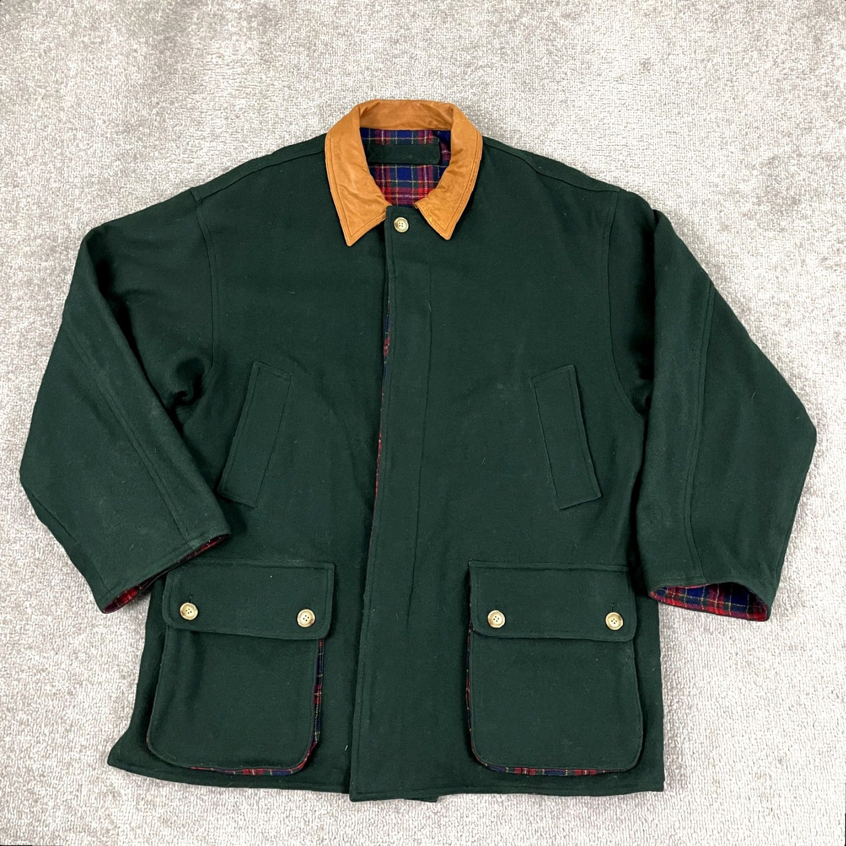 Vintage VINTAGE Willis & Geiger Reversible Wool Overcoat Men Medium Green Red Plaid Casual Fall Winter 90s Size US M / EU 48-50 / 2 - 2 Thumbnail