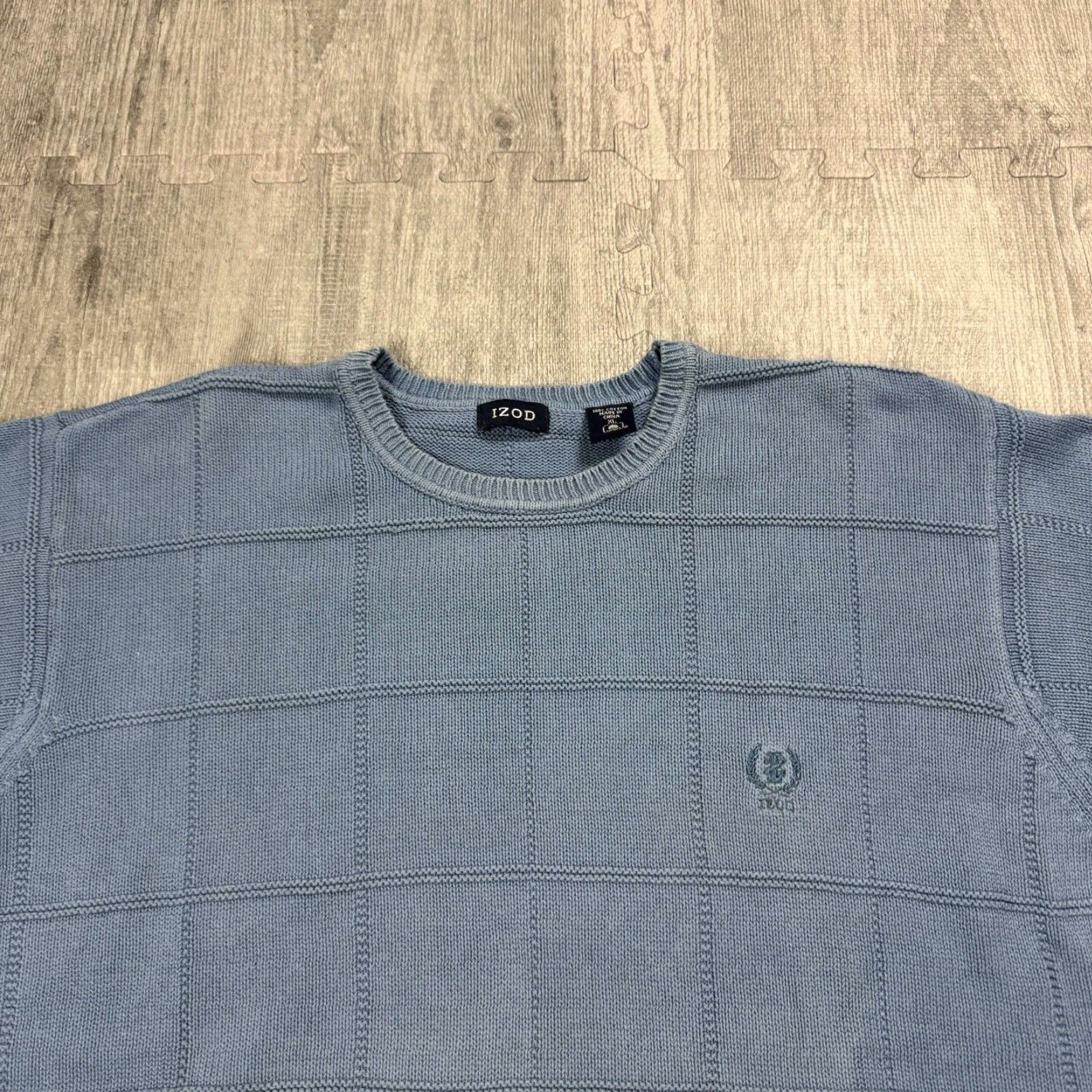 Izod IZOD Crewneck Sweater Blue Check Knit XL Mens Size US XL / EU 56 / 4 - 2 Thumbnail