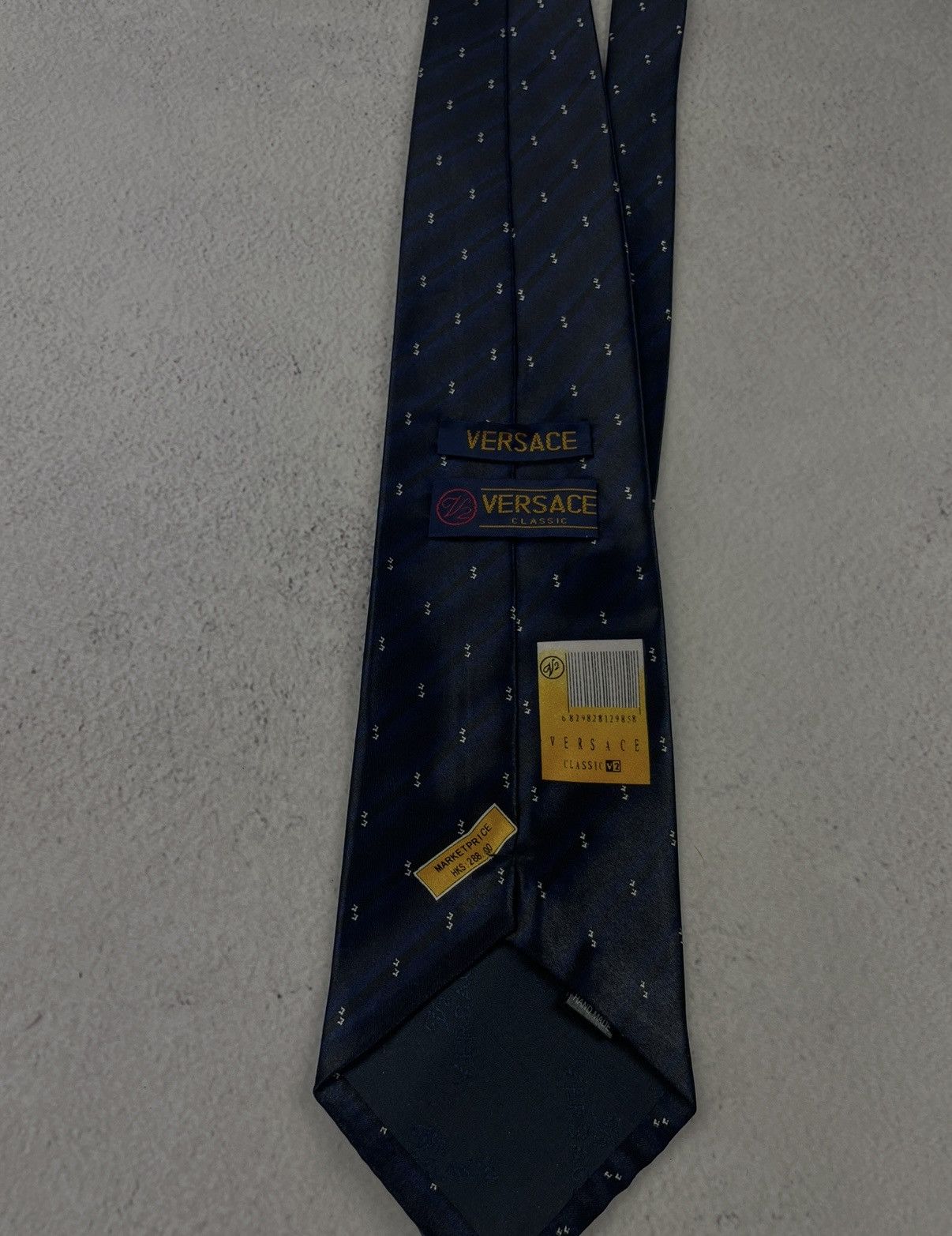 Versace Versace Classic V2 Silk Tie Navy Blue Striped Pattern Hand Size ONE SIZE - 5 Thumbnail