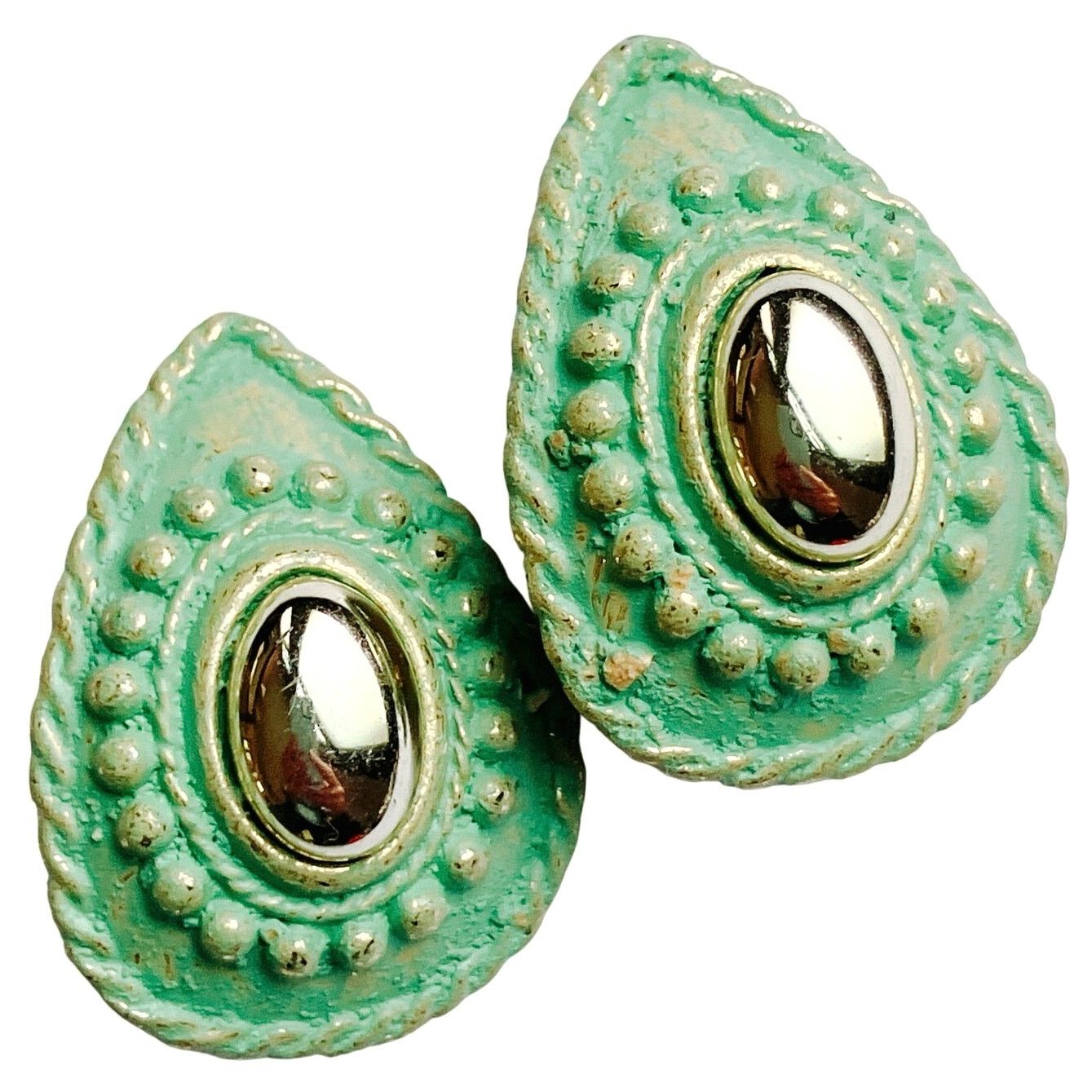 Vintage VTG 80s Mint Green Clip On Earrings Teardrop Reflective Size ONE SIZE - 1 Thumbnail