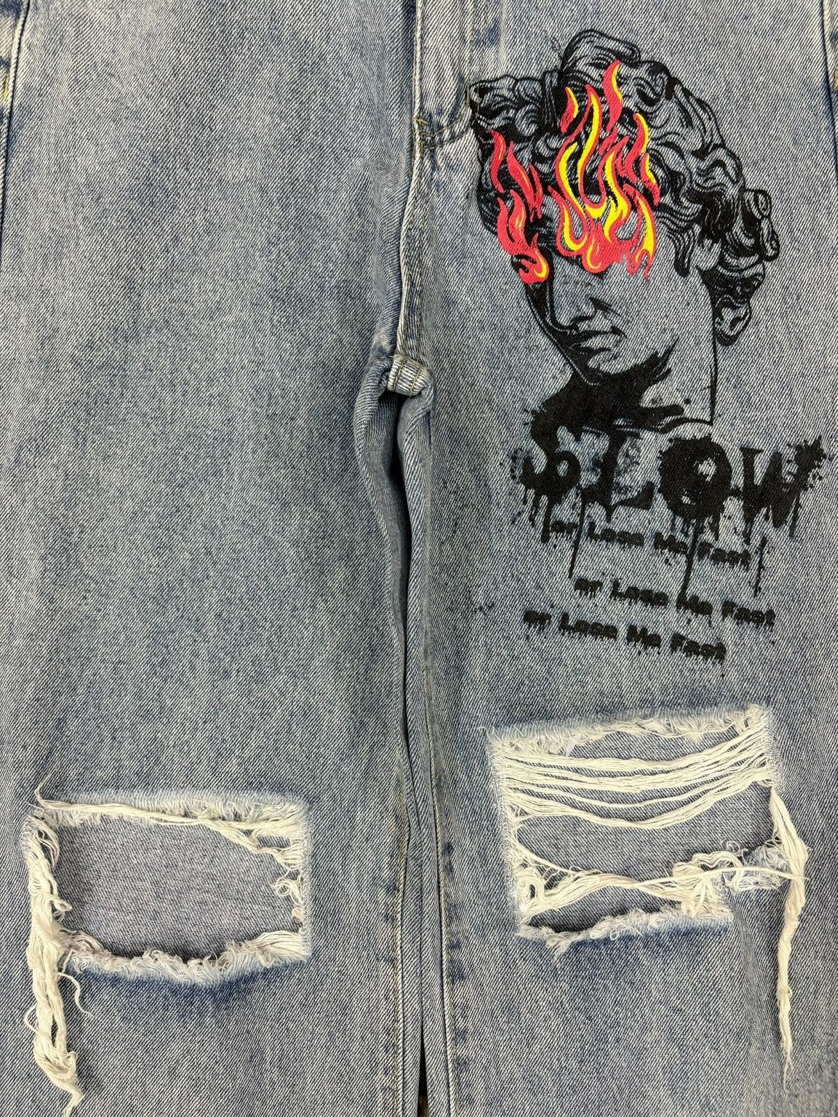 Shein Vintage Shein Flaming Jesus Printed Distressed Baggy Jeans Size 26" / US 2 / IT 38 - 5 Thumbnail
