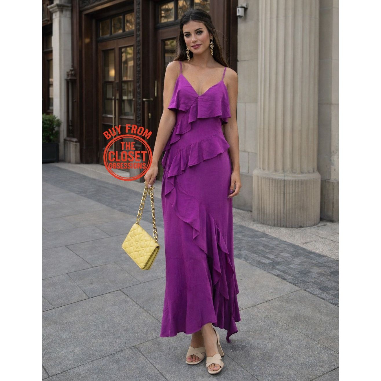 zara purple ruffle dress Zara Zara Organza Ruffle Cami Midi Dress