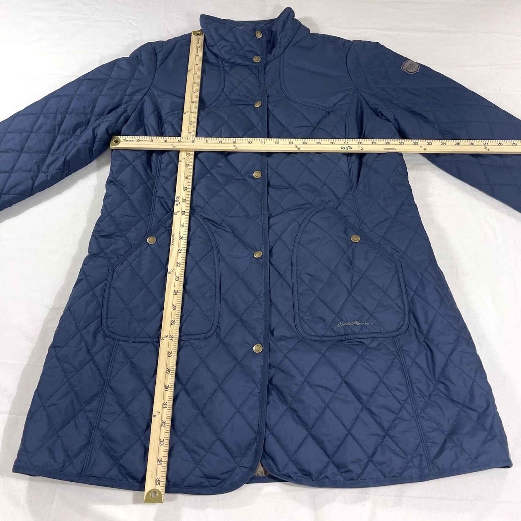 Eddie Bauer VINTAGE Eddie Bauer Women's XL Sportshop Long Jacket Quilted Navy Blue Coat Snap Button All Seasons Pockets Fall Winter Spring Mens Womens Girls Boys Size XL / US 12-14 / IT 48-50 - 3 Thumbnail