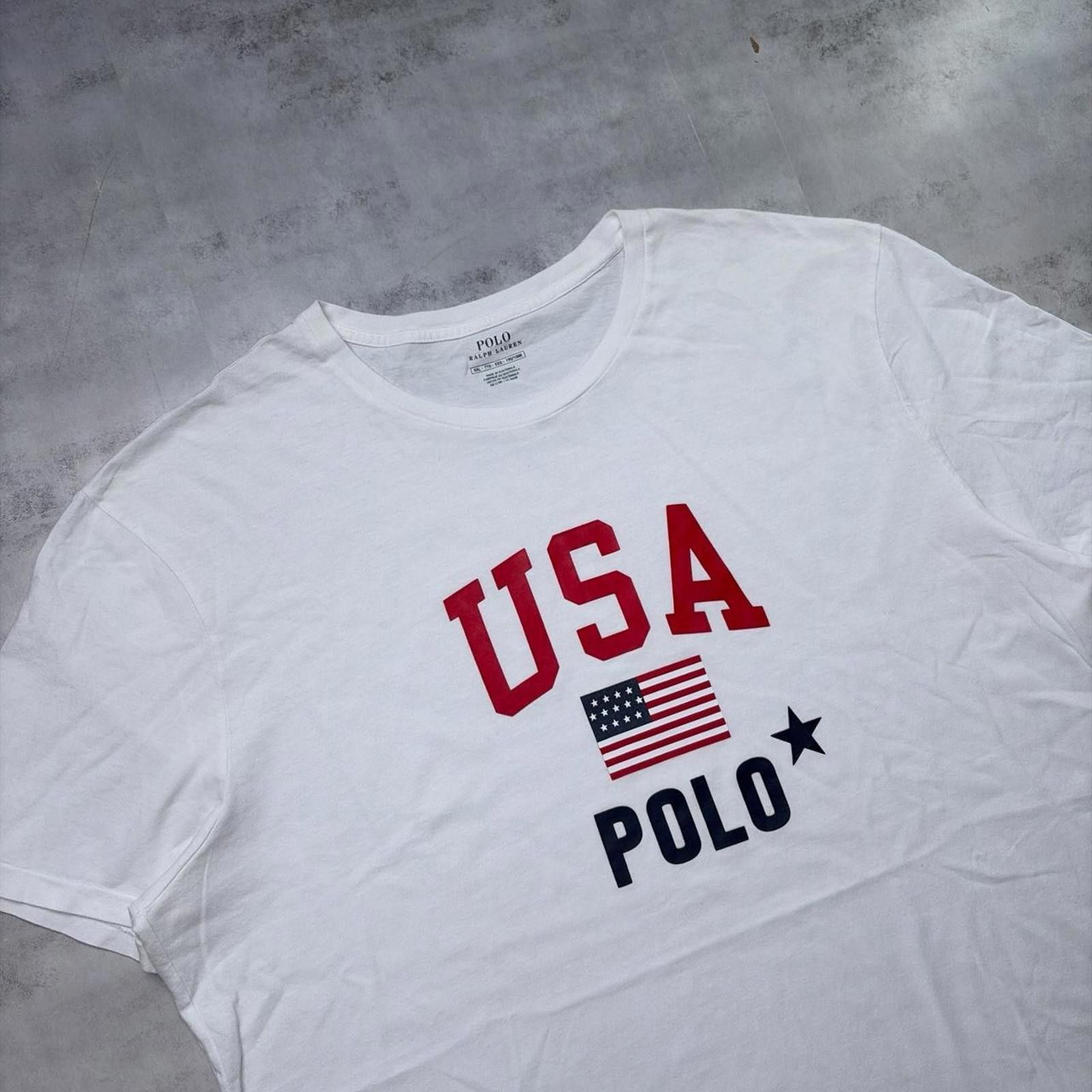 Polo Ralph Lauren Y2K White Polo Ralph Lauren USA Flag T-Shirt Size US XXL / EU 58 / 5 - 4 Thumbnail