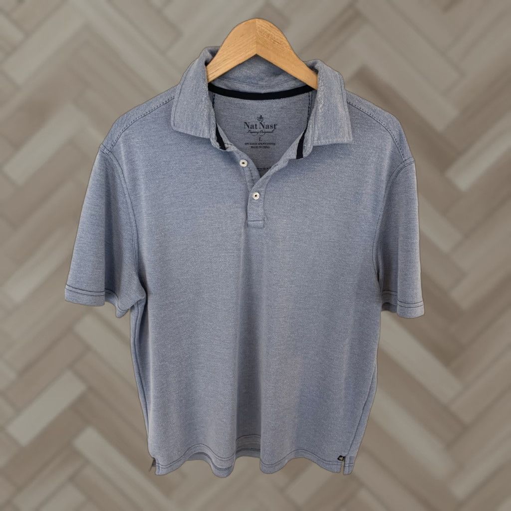 Nat Nast NAT NAST Polo Shirt Men L Blue Short Sleeve Button Front Rugby Shirt NAT NAST Blue Polo Large L Men Color Blue Button-Up Shirt Size US L / EU 52-54 / 3 - 1 Thumbnail