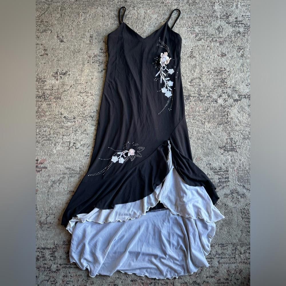 Designer Y2K black dress with flowers Size S / US 4 / IT 40 - 1 Thumbnail